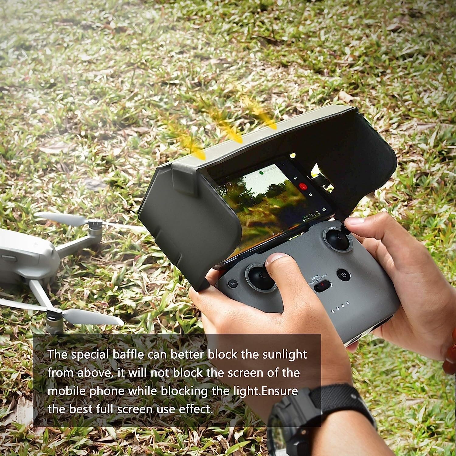 XZEIT Sonnenschutz Für DJI Mavic Mini 2 / Air 2/2S Fernbedienung | Aus Leder, Klappbar, Für Bessere Sicht Aufs Handy-Display