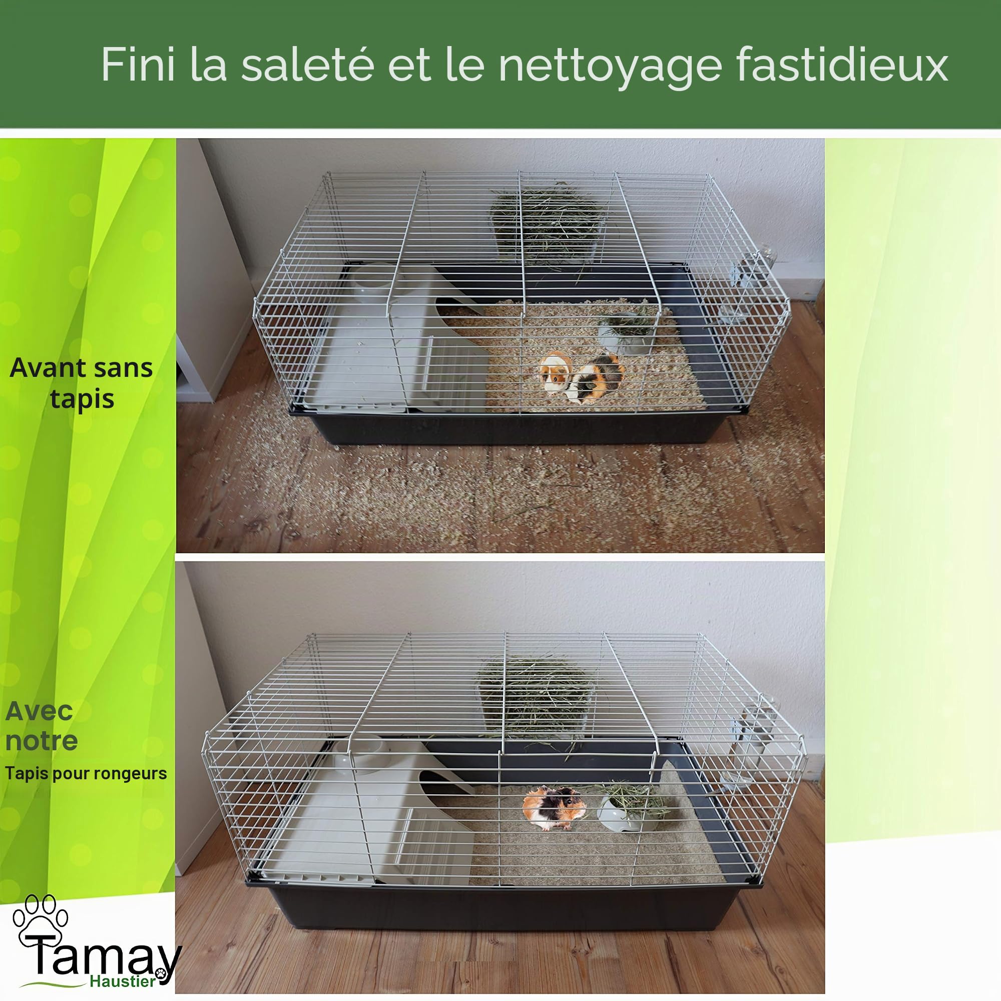 Tamay Tapis pour rongeurs en 100% chanvre, 100 x 50 cm | Tapis de cage premium sans poussière pour lapins, cochons d'Inde, petits animaux – Tapis naturel en chanvre pour rongeurs (lot de 2)