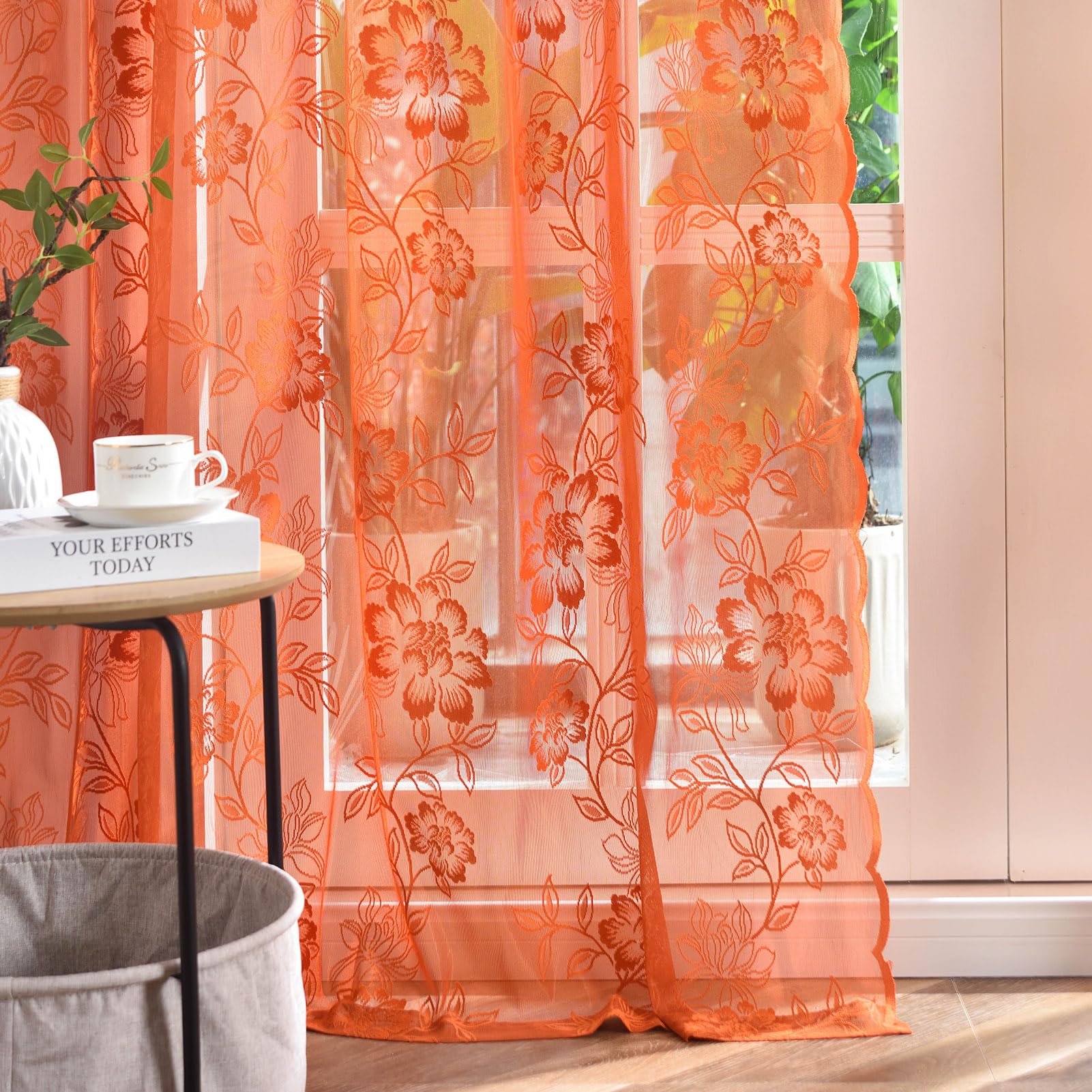 Amazon.com: FINECITY Burnt Orange Sheer Curtains 84 Inches Long 2