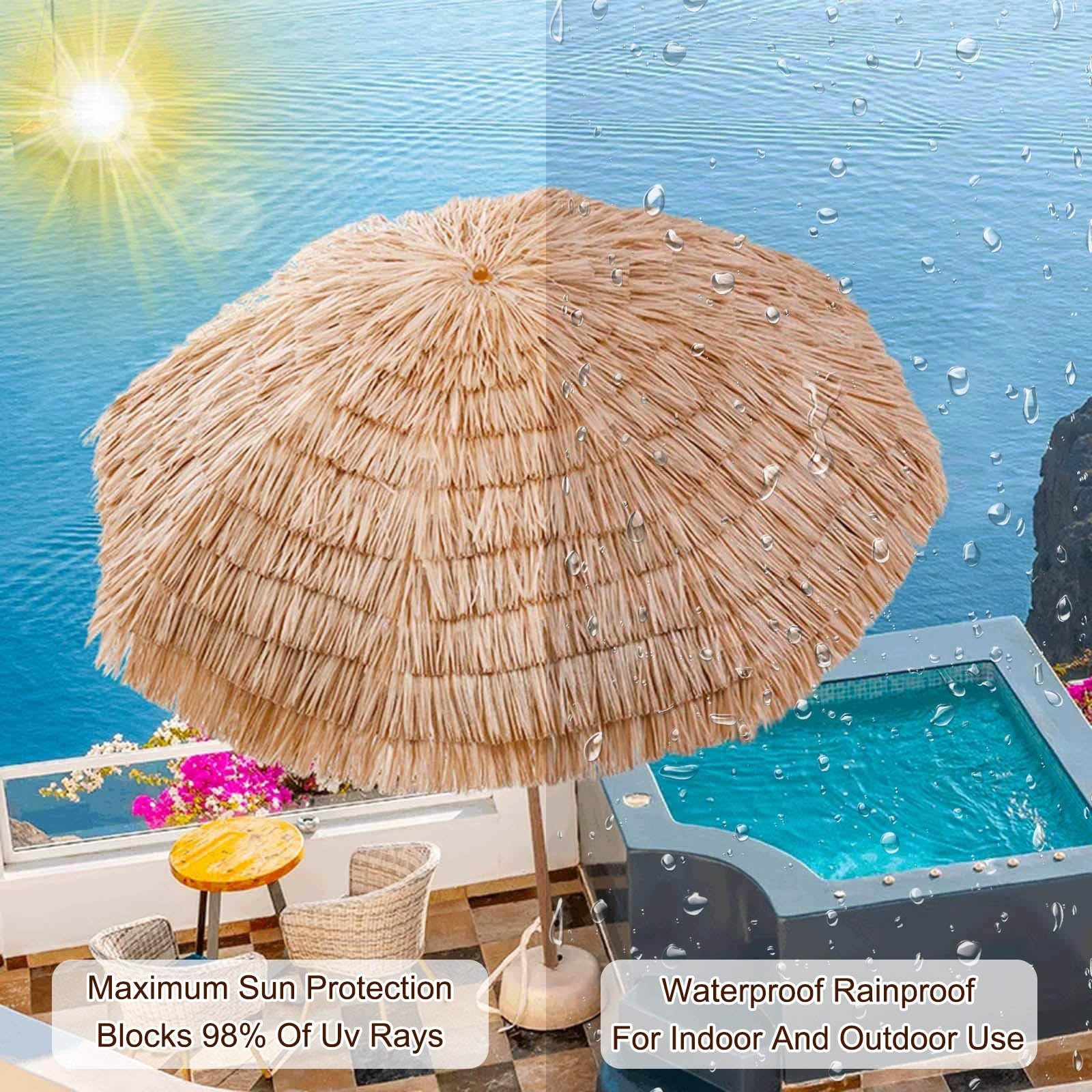 Tiki Umbrella Thatch Patio Umbrella Hawaiian Style Portable Beach Umbrella Outdoor Table Umbrella With Tilt Uv Protection Waterproof Adjustable Height Carry Bag For Beach Patio Garden Pool Lawn(Size:1