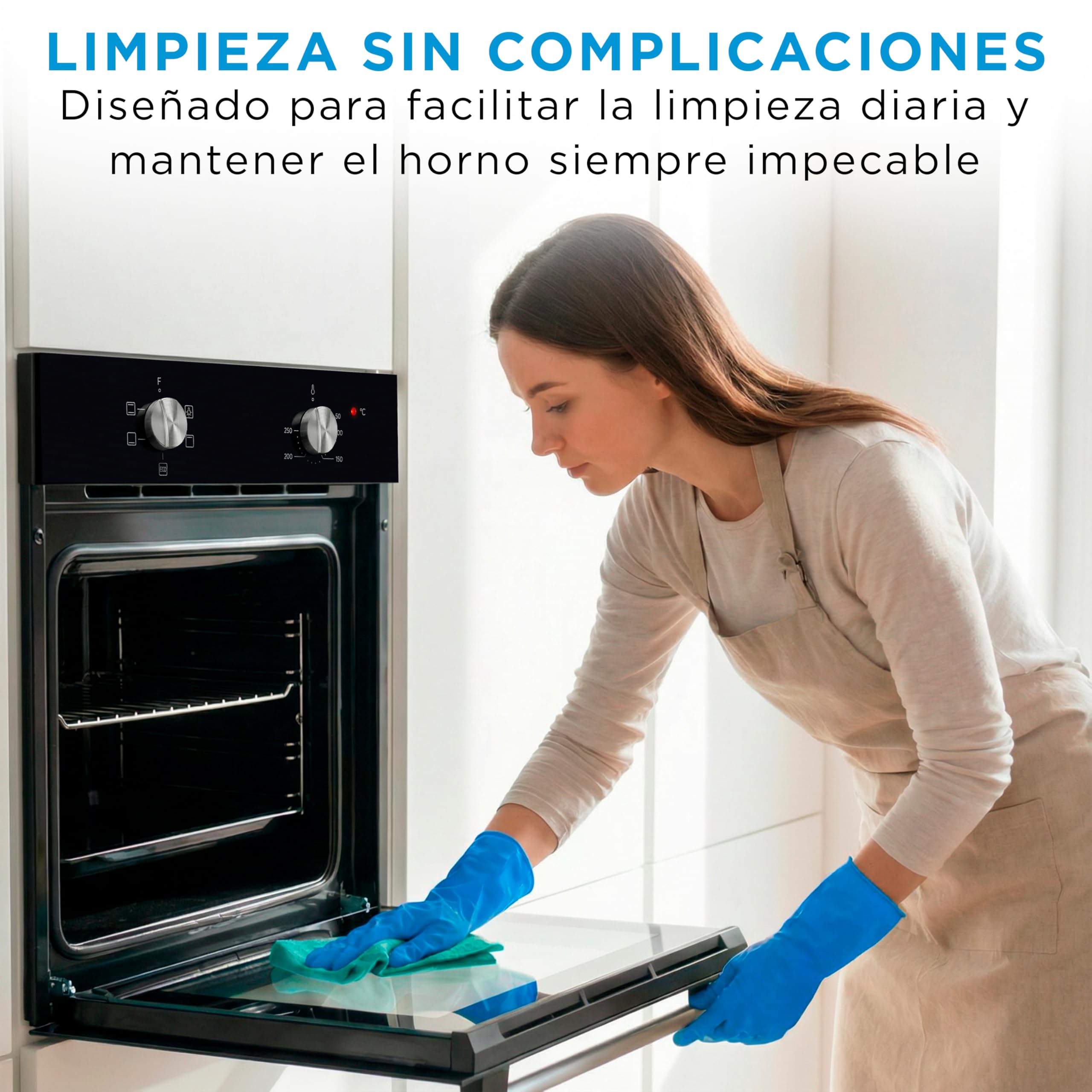Midea Horno Electrico Empotrable Convencional de 70L y 2100W - Horno Integrable Negro con 4 funciones, Modo ECO - Hornos con Luz Led de Bajo Consumo, Puerta Doble Cristal, Bandeja Universal, y Rejilla