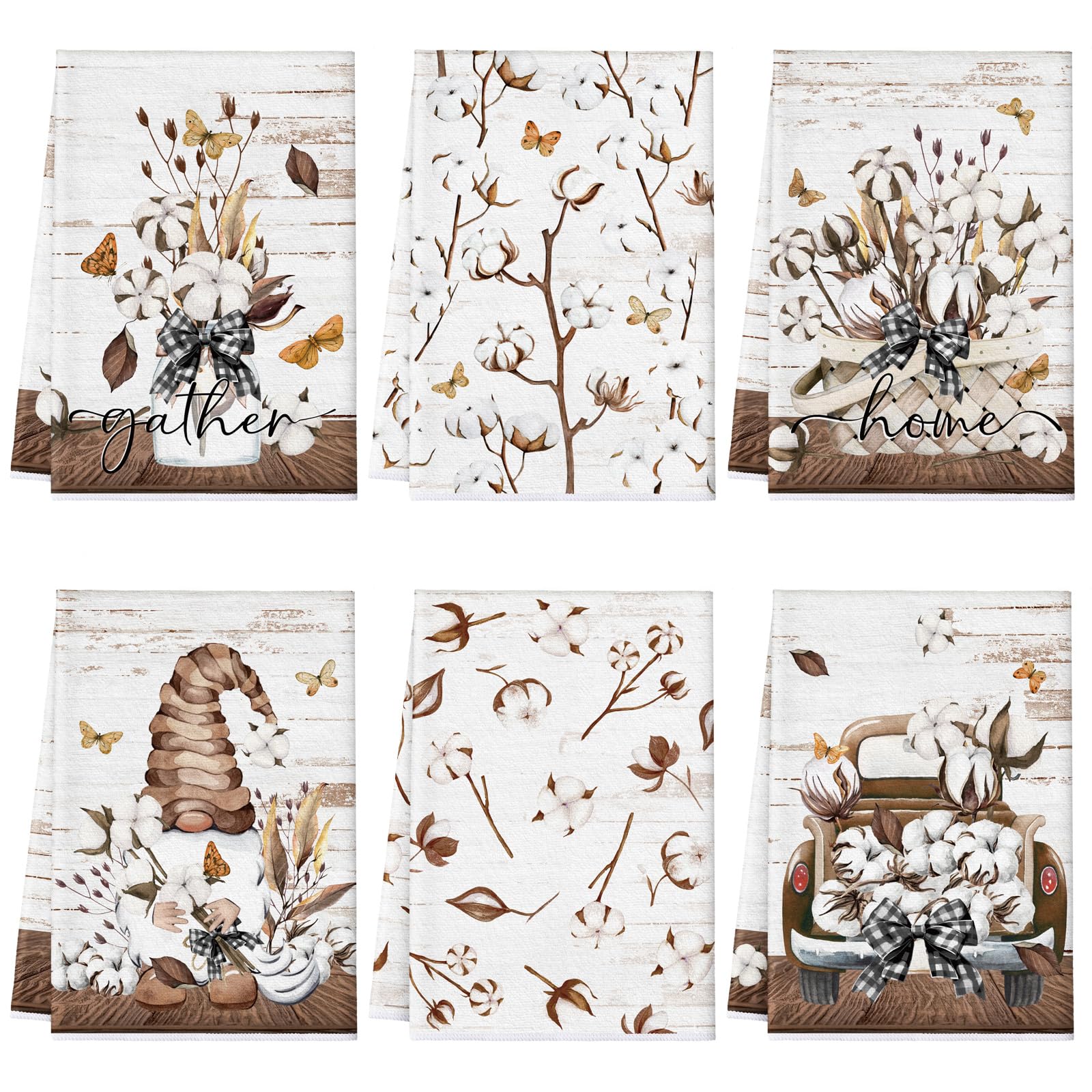 Bencailor 6 Pcs Home Kitchen Towels Summer Flower Floral Farmhouse Kitchen Hand Dish Towels Fast Drying Decor for Cooking(Brown,Cotton)