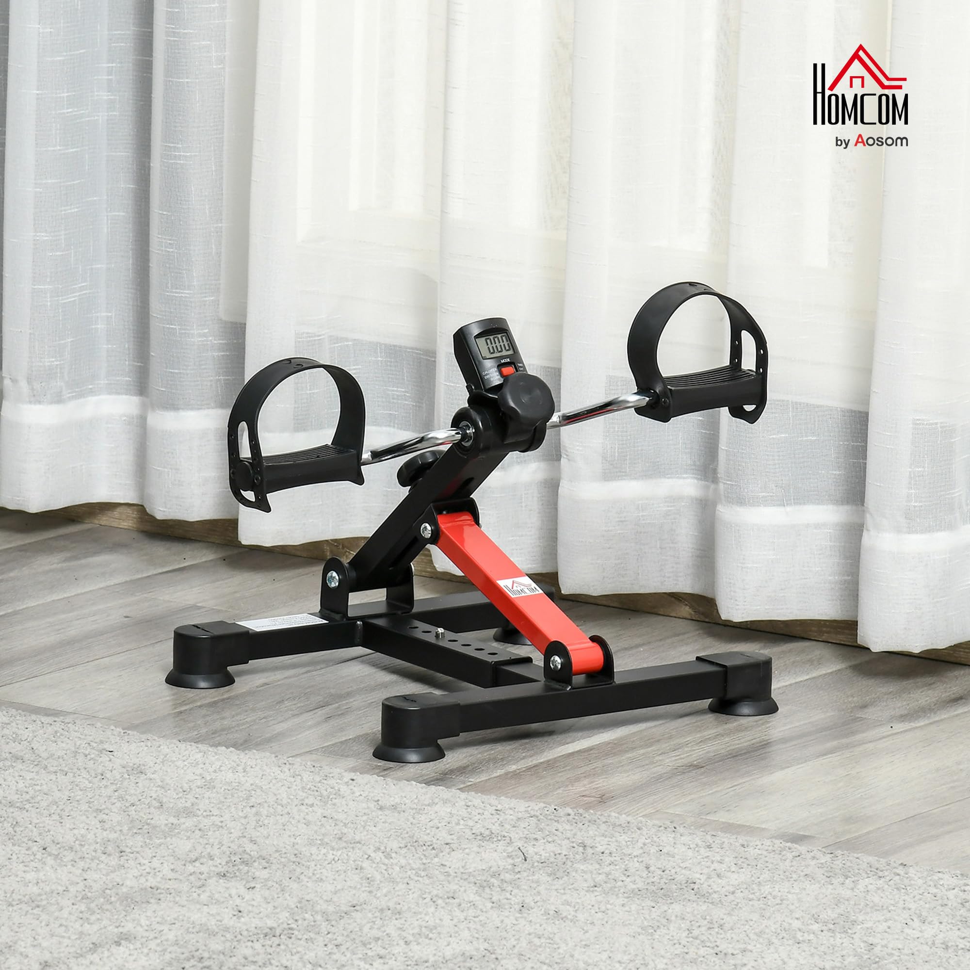 HOMCOM Pédalier d'appartement mini vélo d'appartement avec résistance réglable, écran LCD, hauteur et largeur réglables, pour entraînement des bras et des jambes, acier noir