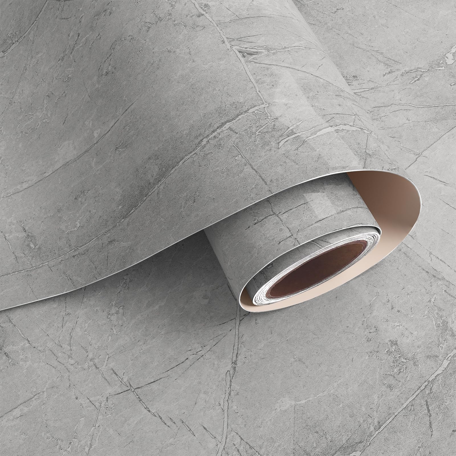 VaryPaper Glossy Marble Wallpaper Grey 40x200cm Self-Adhesive Waterproof Oilproof Durable Removable Peel and Stick Wallpaper for Kitchen Bathroom Bedroom Countertops Desk Interior DIY Projects