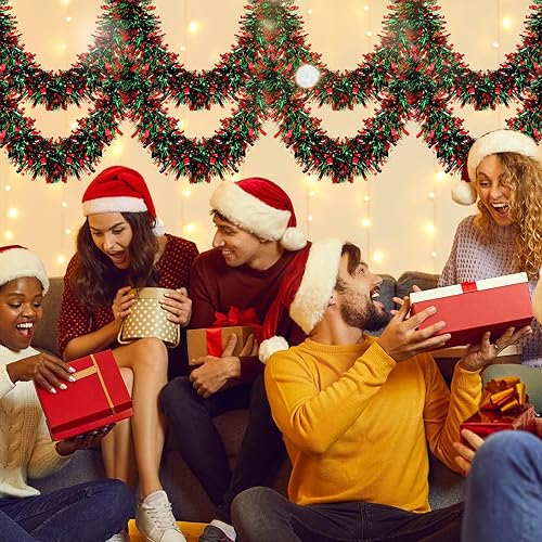 Miniatura 5 de WILLBOND Guirnalda de oropel de Navidad para fiesta de Navidad, guirnalda de oropel metálica con purpurina para colgar en el árbol de Navidad,