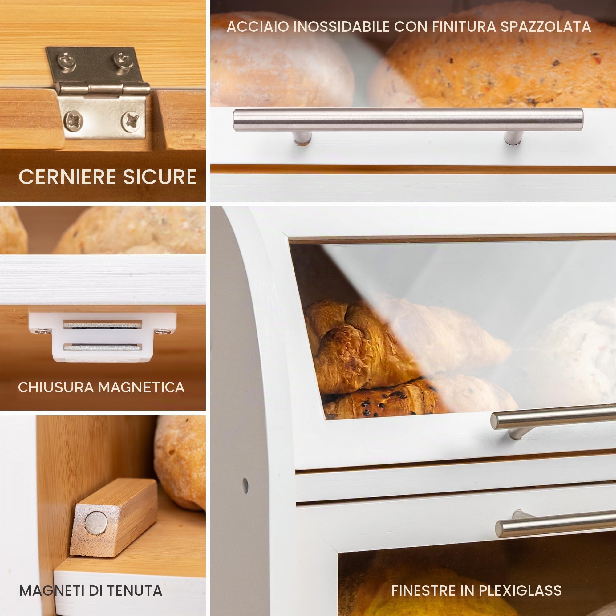 Apace Living Elegante Portapane in per Cucina, Cesta in Legno per Pane Extra-large 2 Ripiani con Vetrine Trasparenti e Prese d’Aria per Mantenere Freschi Pane e Dolci 40 x 26 x 37
