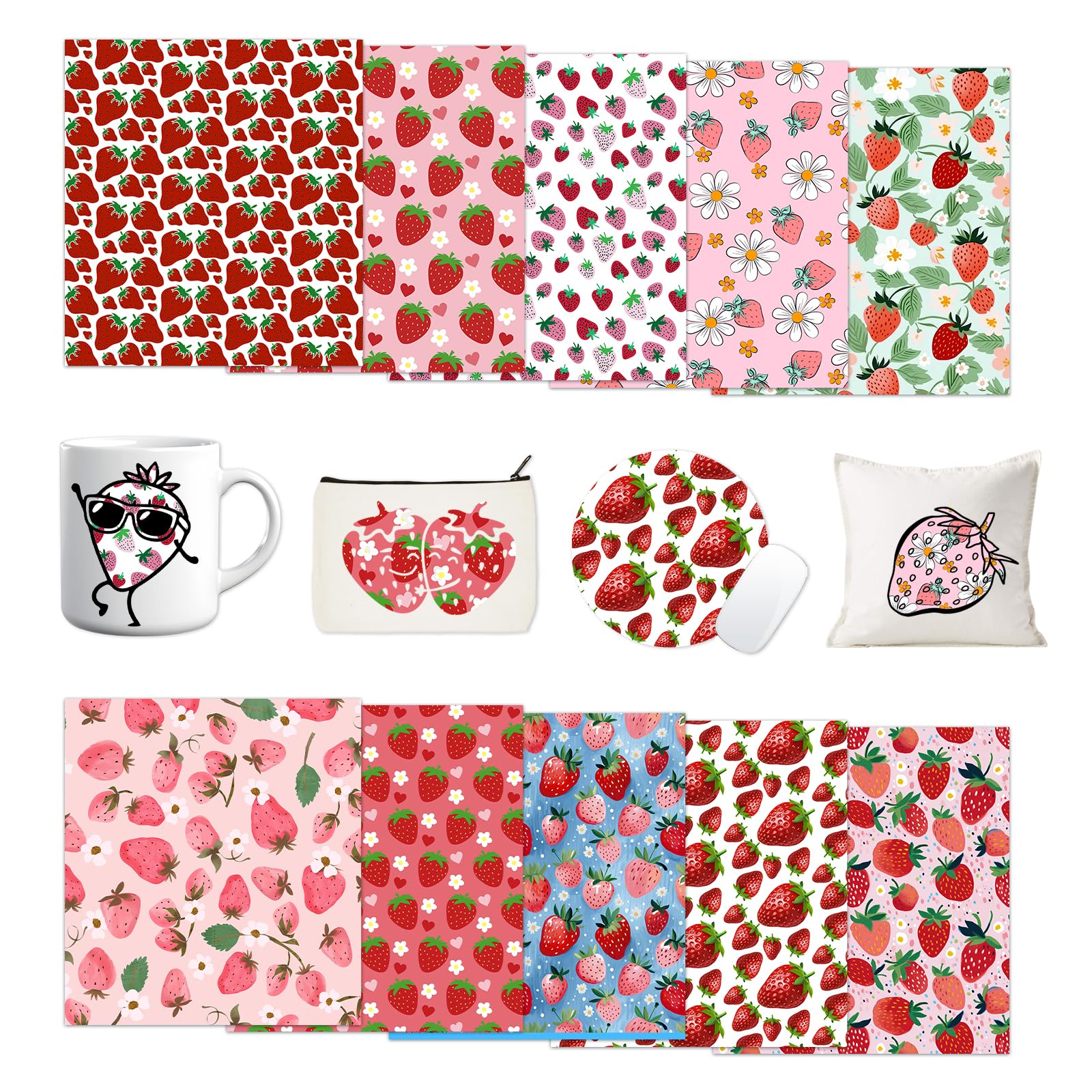 Tintnut Papel de transferencia de sublimación de fresa, 10 hojas de tinta de transferencia de sublimación con patrón de flores de 12 x 10 pulgadas, compatible con Cricut o Silhouette