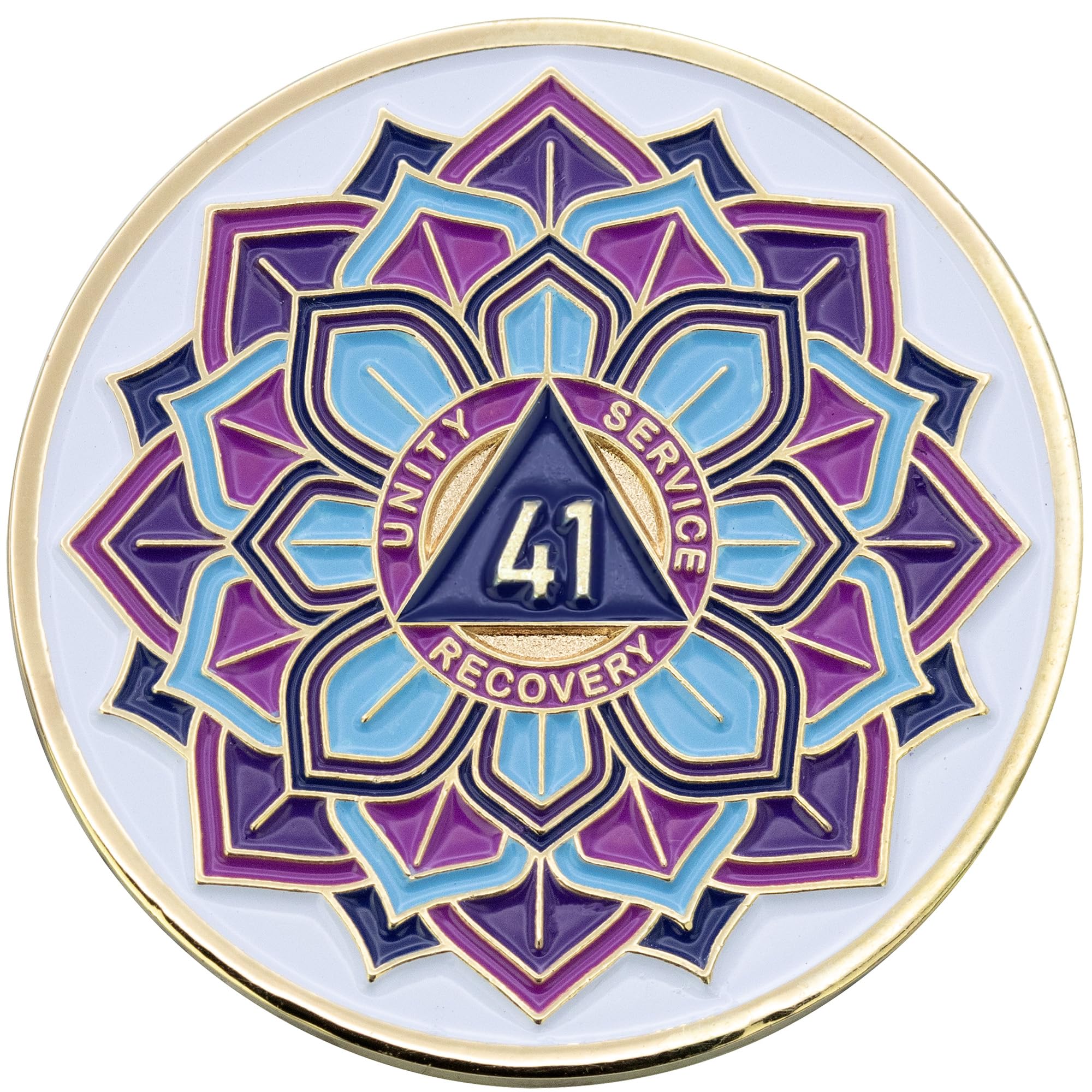 1 to 50 Year 'in Bloom' Lotus Flower Sobriety Coin - Gold Plated AA Chips & Medallions - 41 Year Sobriety Coin - White/Gold