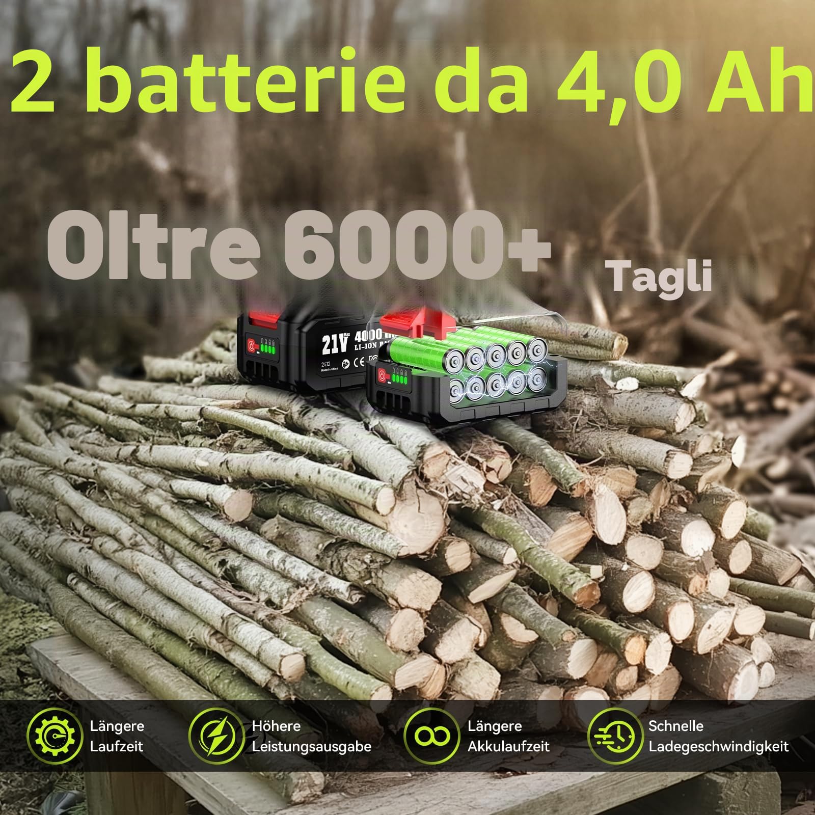 Supstable 4 in 1 Kit Motosega a Batteria Telescopica 6 Pollici 33 mm con 8000 mAh Batterie 4,8 m
