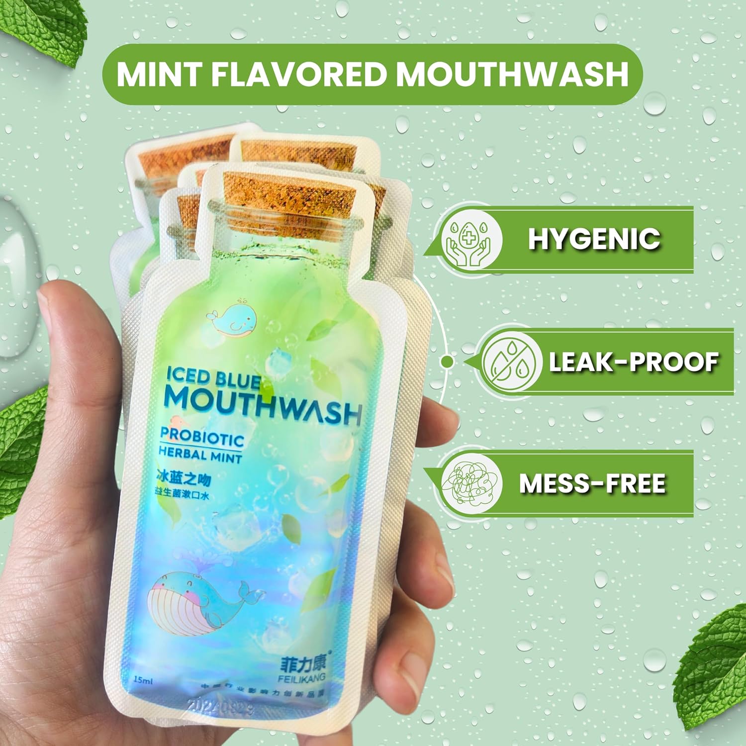 Skywin Travel Size Mouthwash - Mini Mint Flavored Packets for Adults, Prevents Cavities, Individual Packets (14 Pcs in 1 Pack) - Image 2