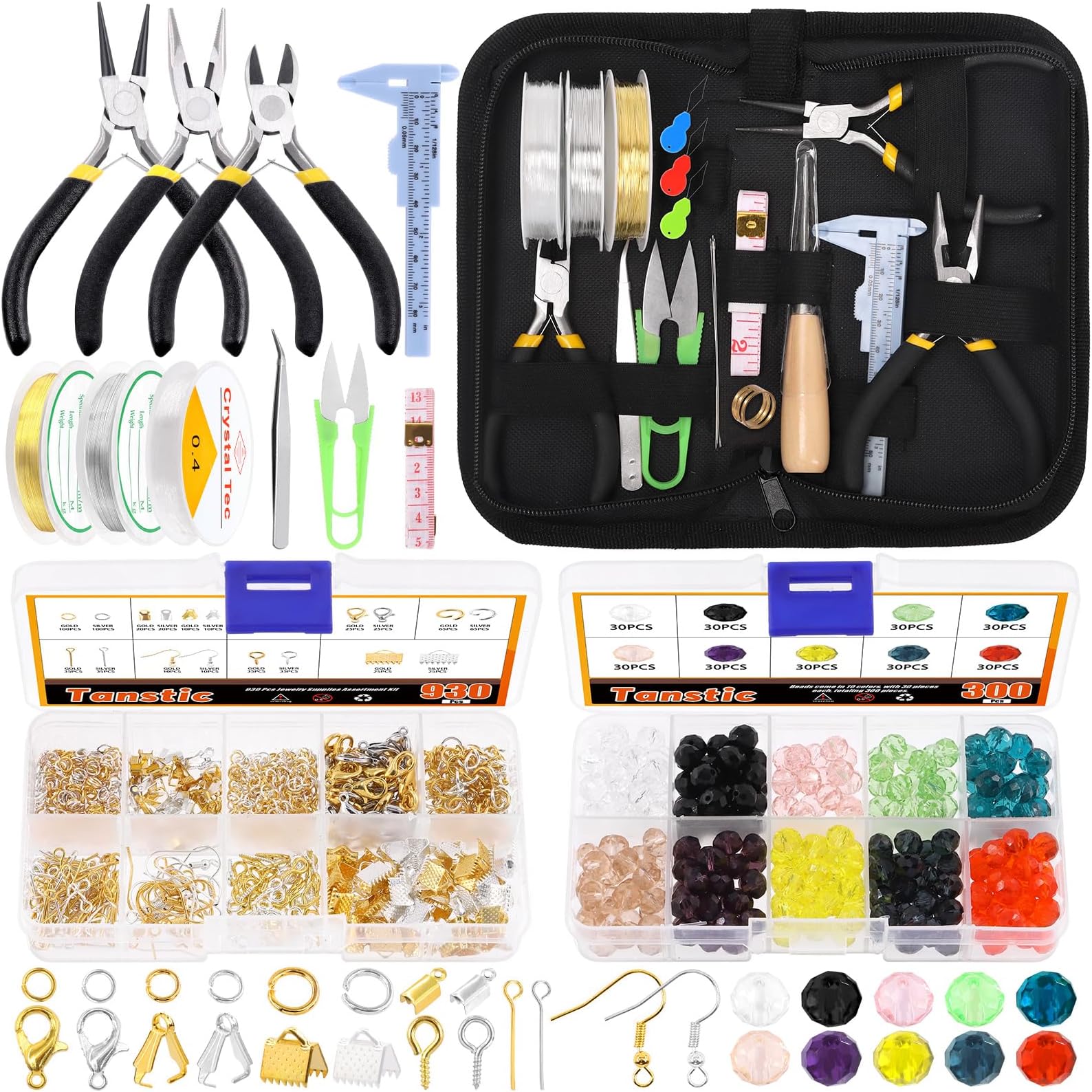 Tanstic 1251 Pcs Jewelry Making Supplies Kit - Jewelry Making Kit with Pliers, Jump Rings, Wires, Beads, Findings