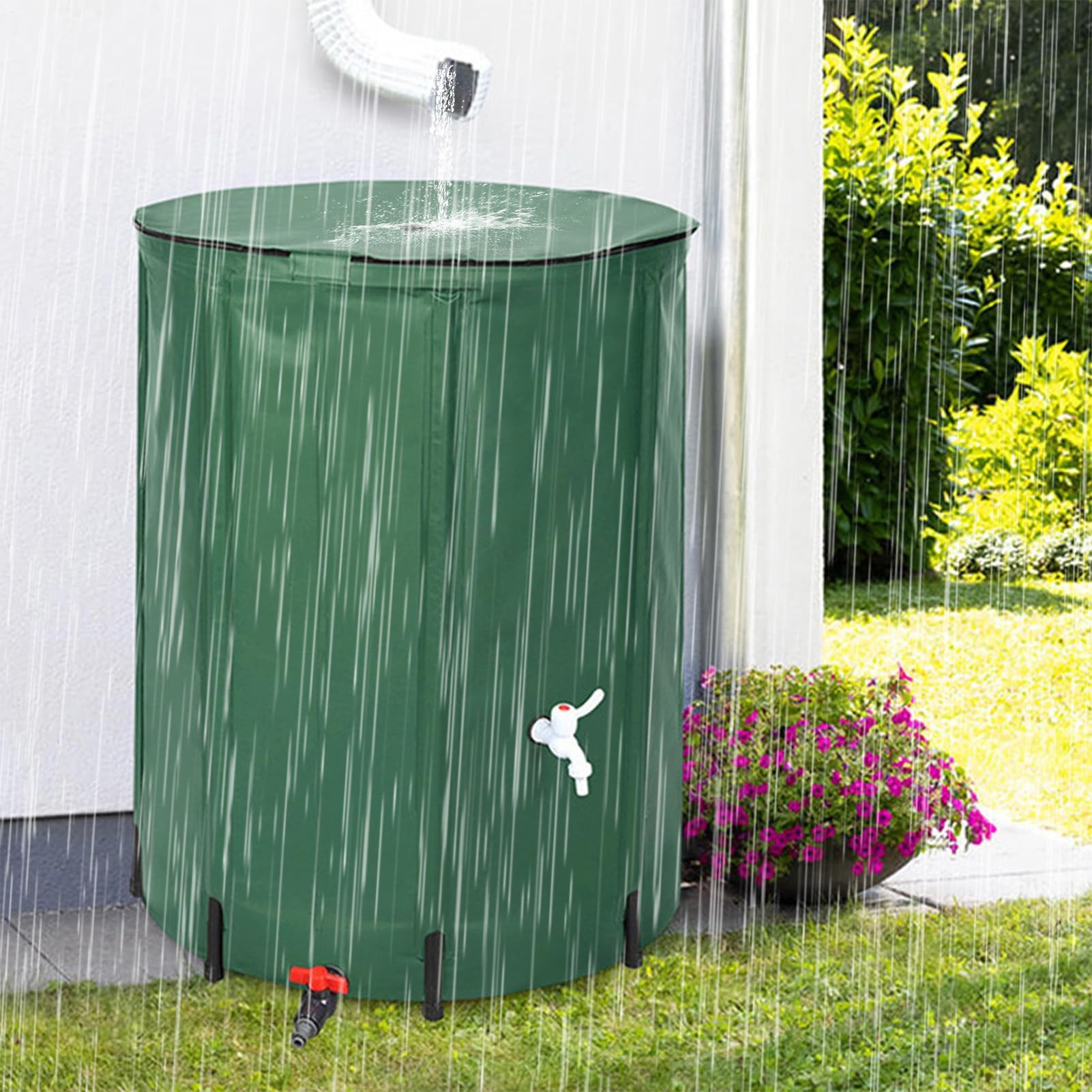 Sistema de recolección de agua de lluvia, tanque de almacenamiento de agua portátil, tanque de agua plegable para exteriores con grifo para riego de jardín