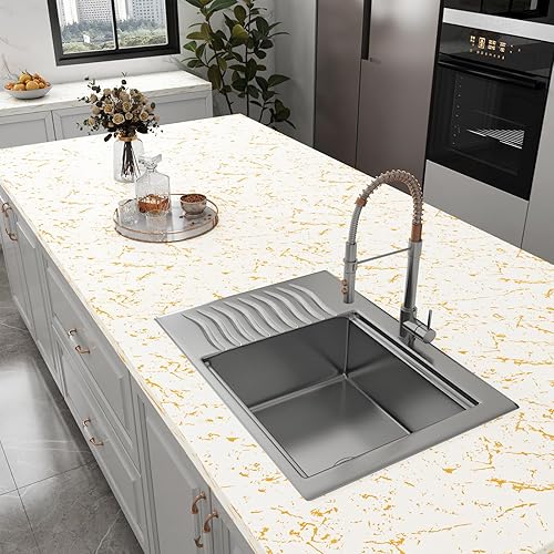 YENHOME Papel de contacto de mármol de lujo de 30 x 118 pulgadas para encimeras, papel de contacto decorativo autoadhesivo para paredes de escritorio