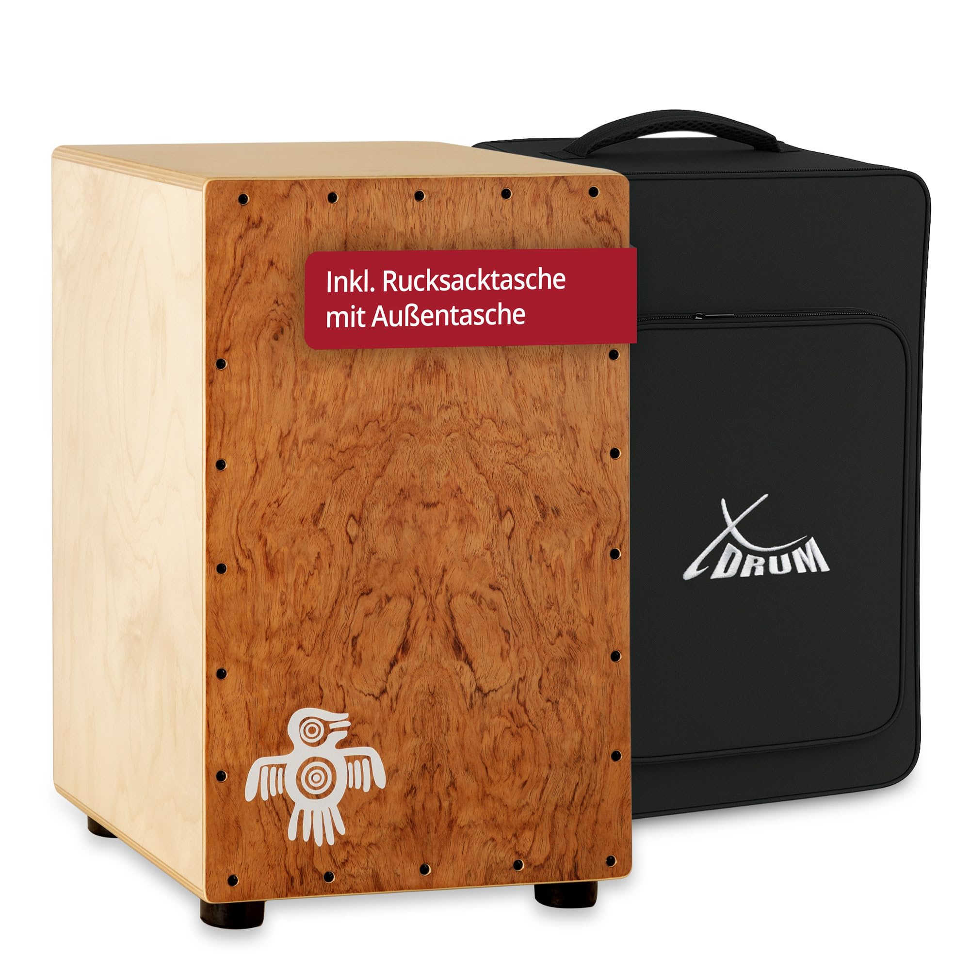 XDrum Cajon Peruana Hard Wood (3 mm Schlagplatte, 9 mm Birkenkorpus, 48 cm hoch, inkl. Rucksack-Tasche)