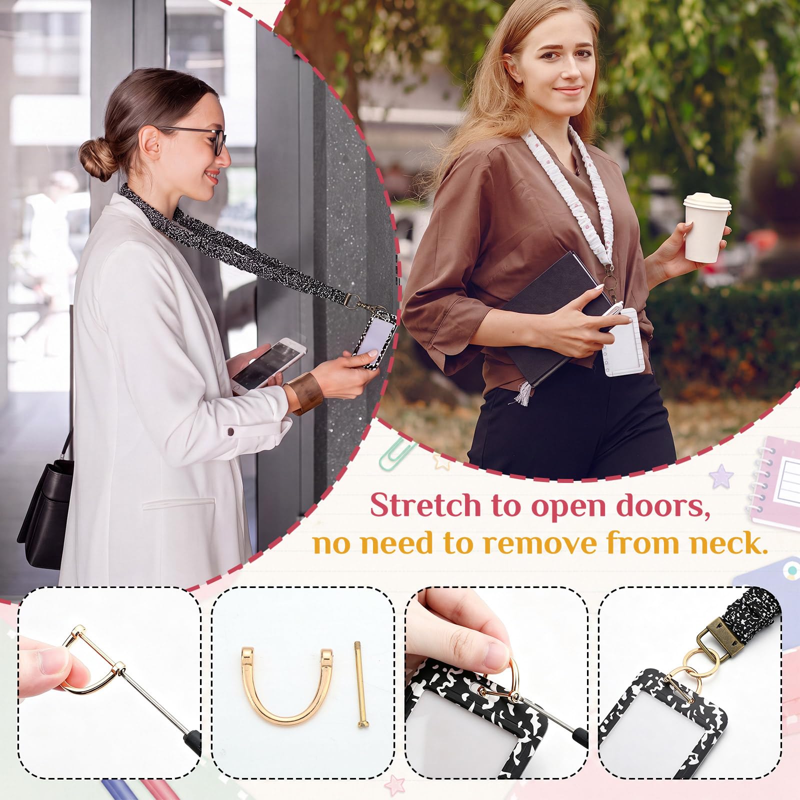 Colarr Juego de 6 cuadernos de composición para profesores de regreso a clases, incluye coletero para tarjetas de identificación, estuche para lápiz labial, cordón para teléfono y llavero con clip