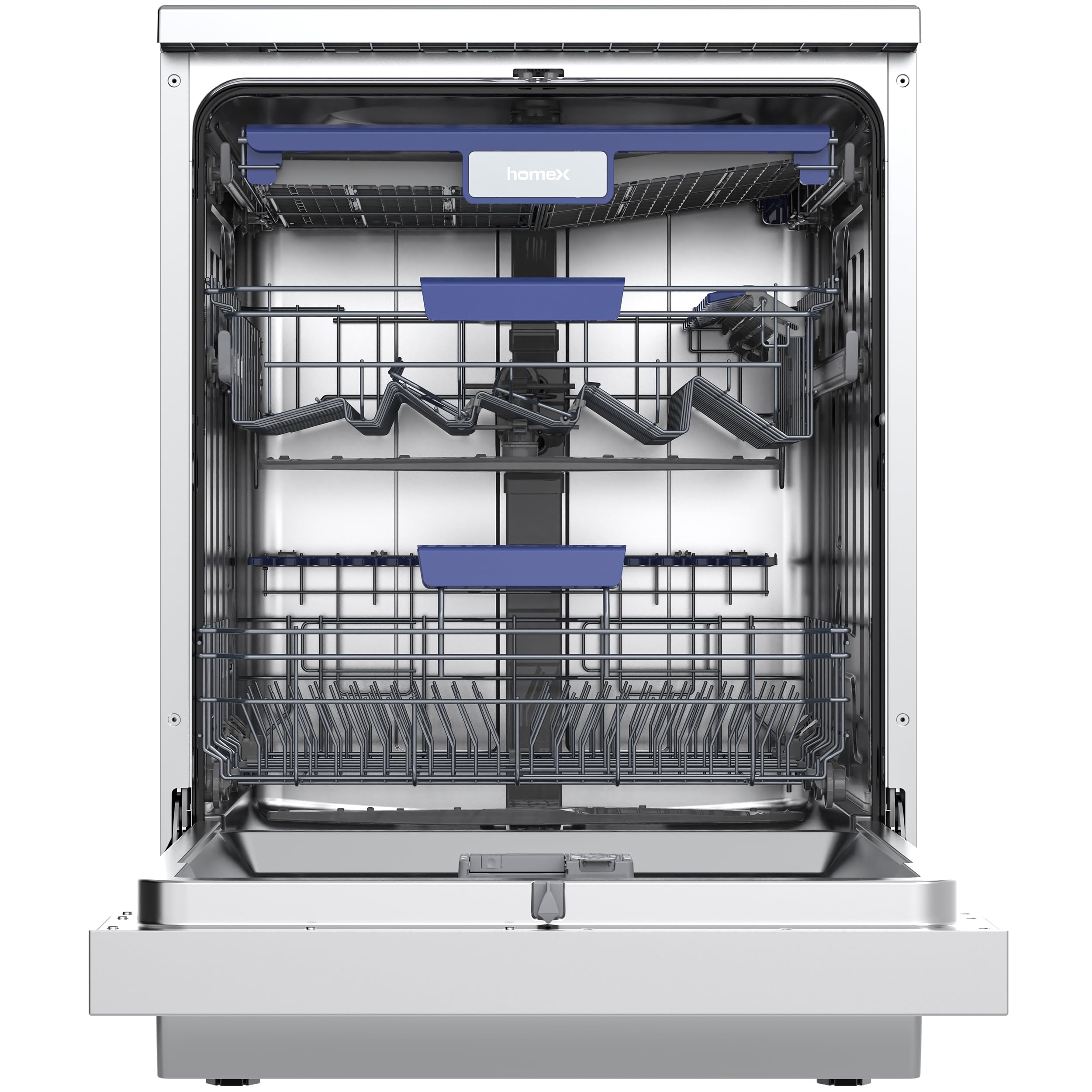 homeX DWFS601442A-S Geschirrspüler 60 cm, Spülmaschine freistehend - 14 Maßgedecke, 9 Programme, Energieklasse A, AquaStop, Besteckschublade, 42 dB, Überlaufschutz, Auto Door, Unterbaufähig, Silber
