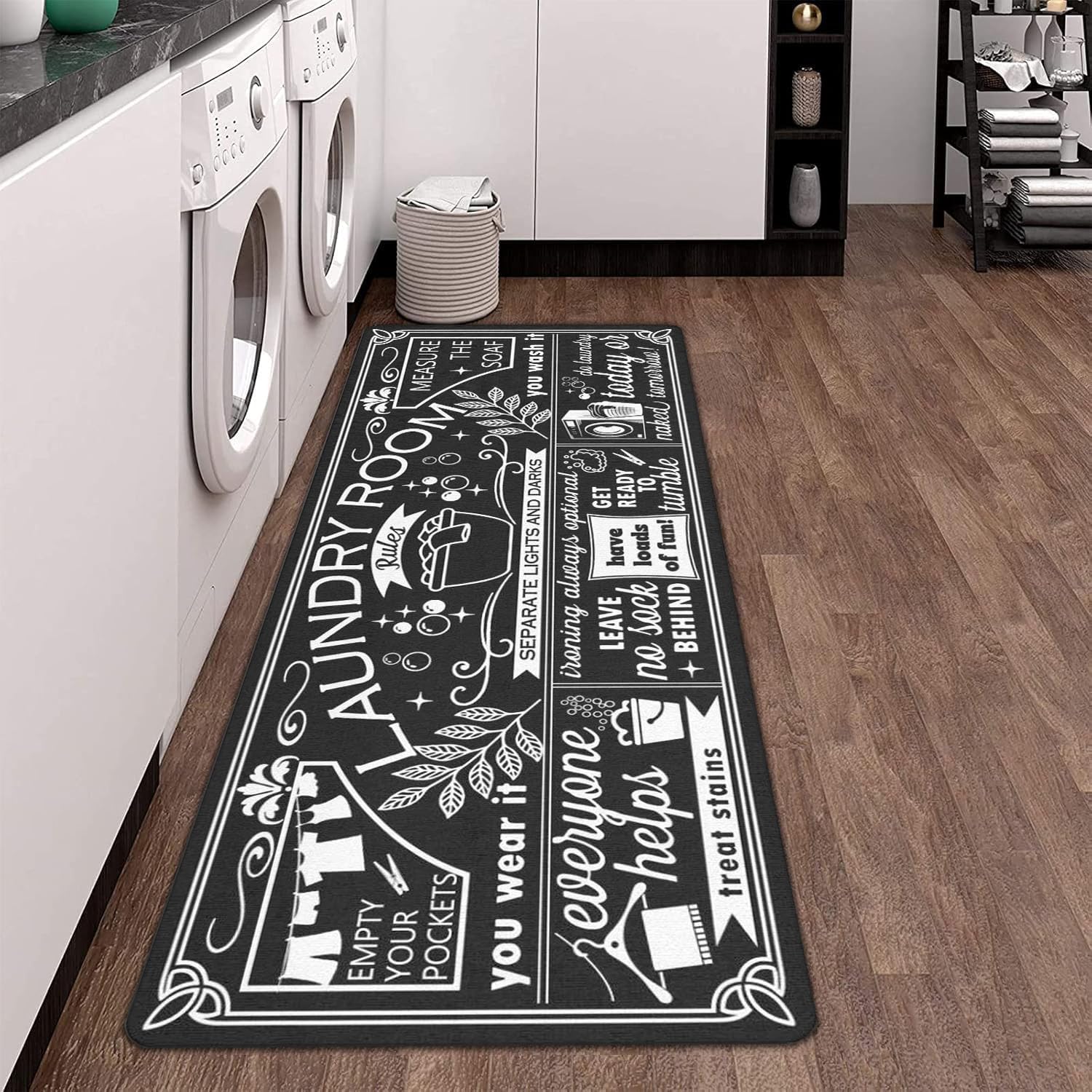 Laundry Room Rules Rug - Farmhouse Kitchen Floor Mat -Laundry Room Rug- Runner Decor -Washable Floor Carpet for Washroom Mudroom Kitchen Bathroom Hallway-20 x 59