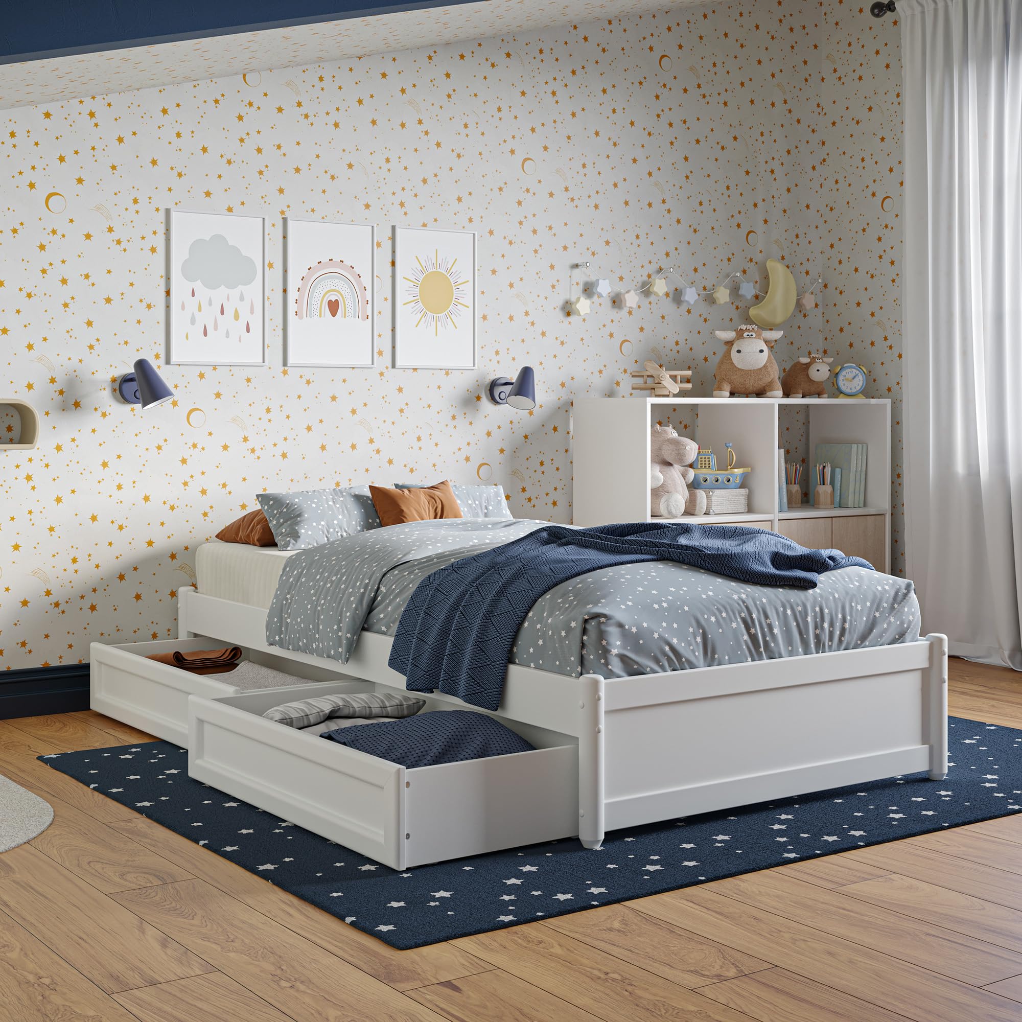 AFI, Barcelona Twin Panel Platform Bed with Storage Drawers, White