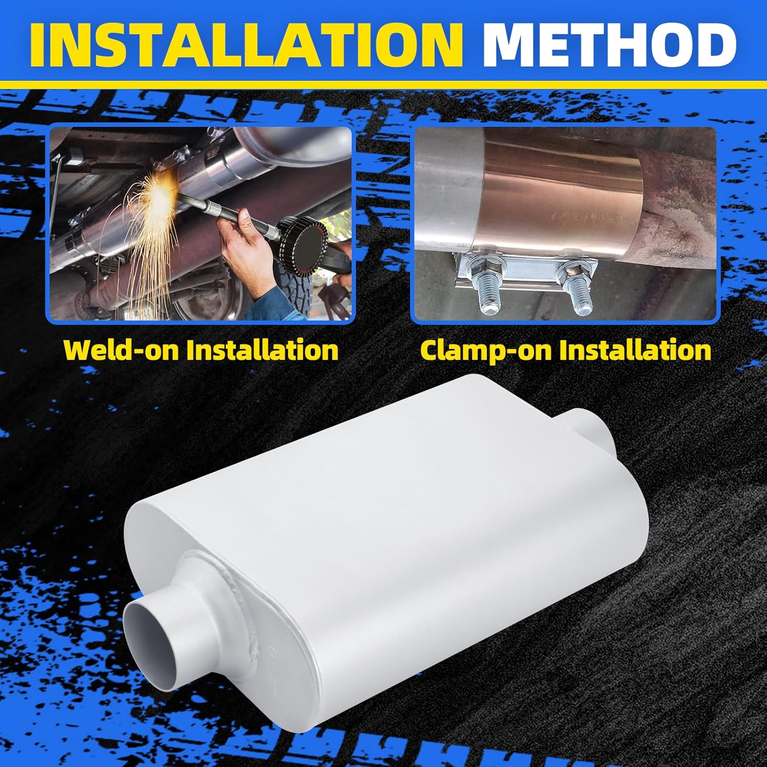 Universal Mufflers Single Chamber 2.5" Inlet 2.5" Outlet 17.3" Overall Length, Aluminized Steel Performance Muffler for Cars, Trucks