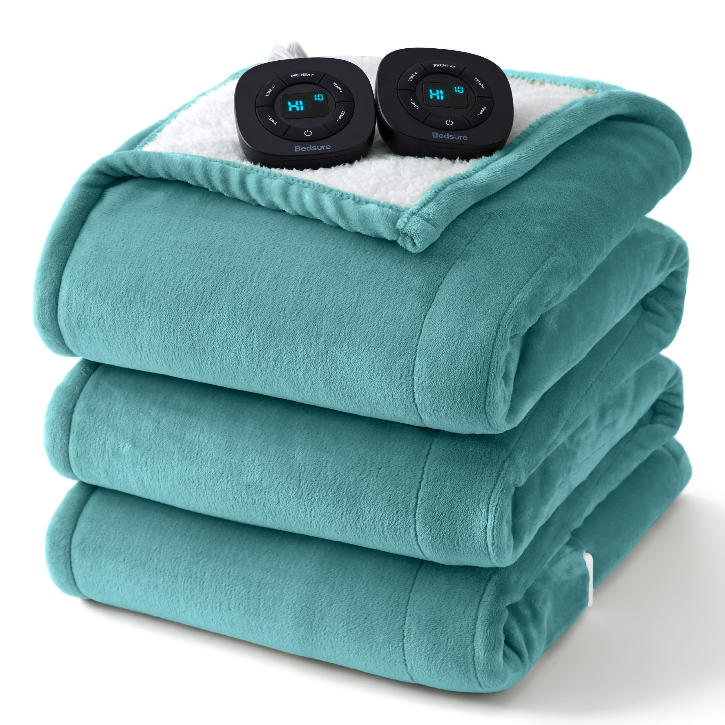 Bedsure Electric Blanket King Size - Dual Control Heated Blanket King Size, Fast Heating with 10 Time Settings &amp; 10 Heat Settings, Warm Gifts for Women Grandma (100x90 inches, Teal)