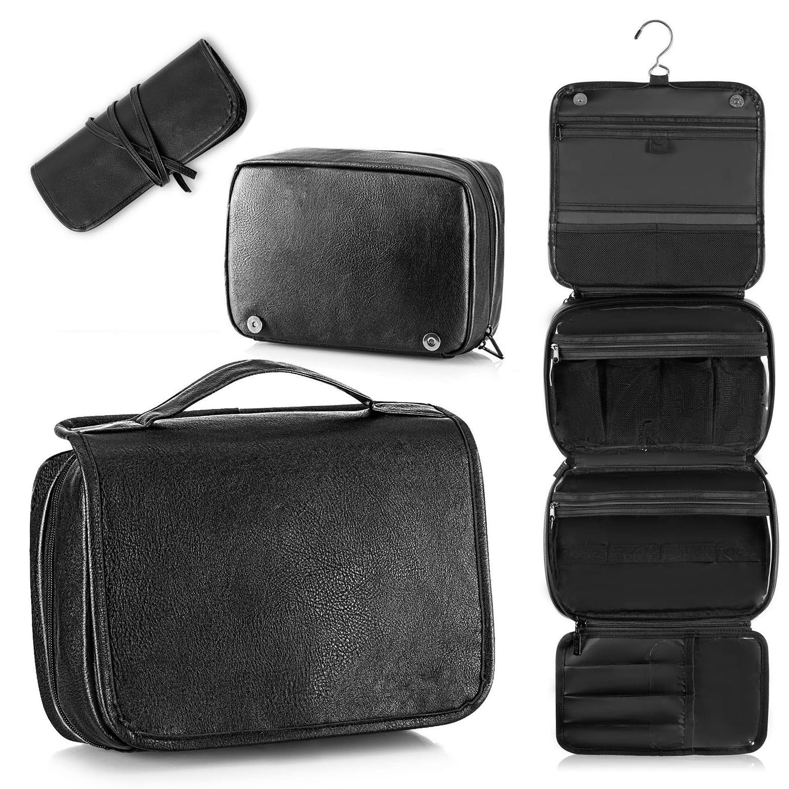 Organizer per articoli da toeletta sospeso in pelle PU, grandi borse per cosmetici per la cura e gli articoli da toeletta, regalo per uomini, Nero , 10.63x8.27x6.69Zoll, Stile retr
