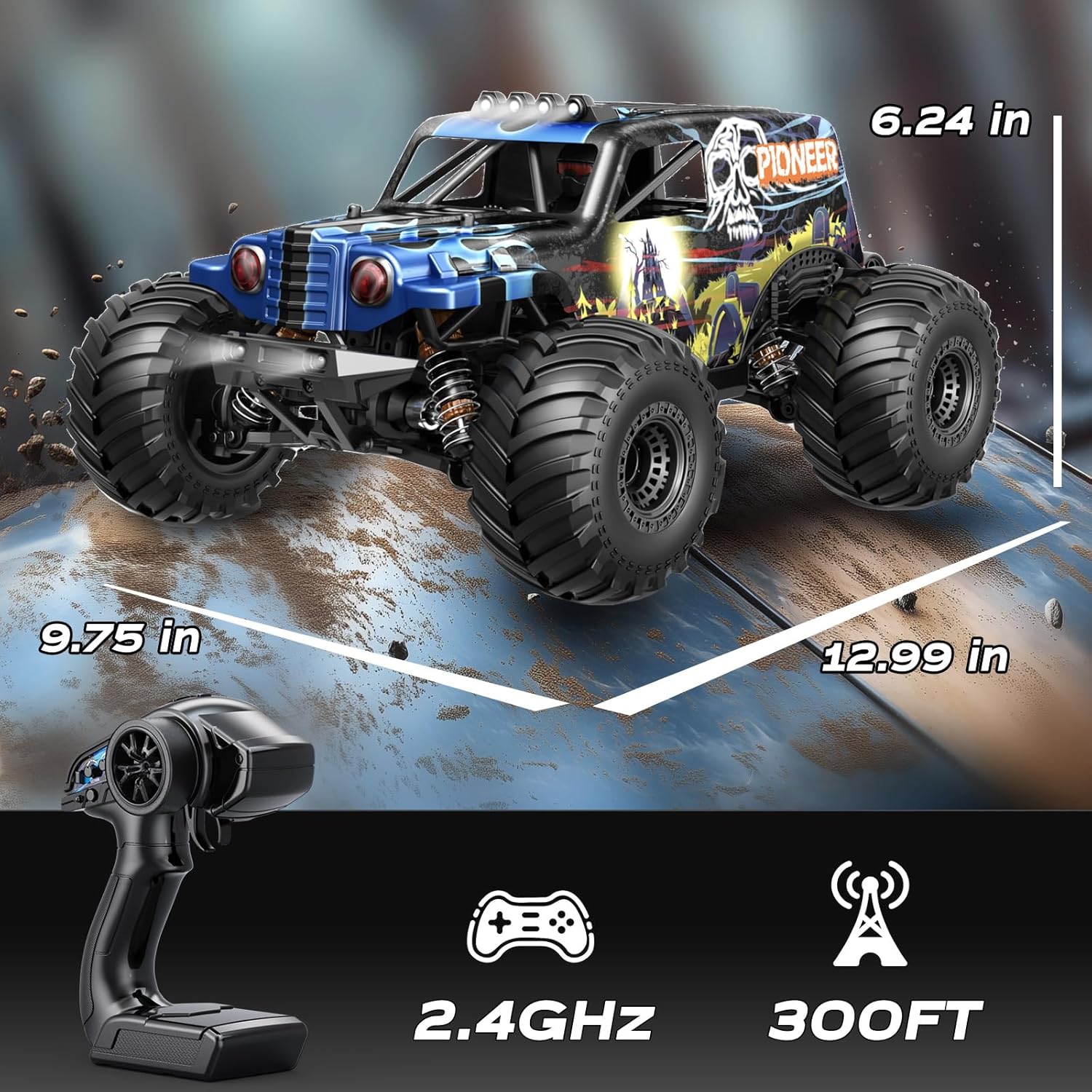 Womaqu RC car with dimensions and remote control specifications