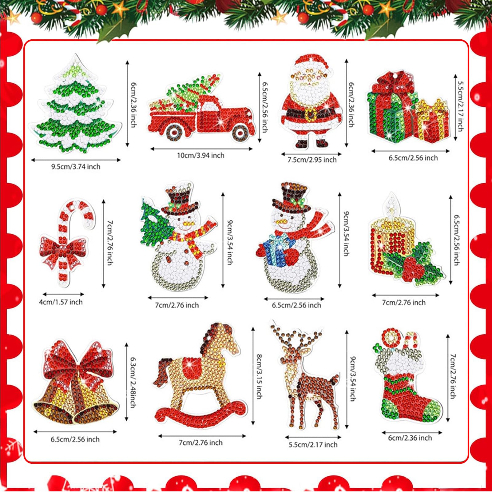 Gaeymy Diamond Painting Portachiavi, 12 Pezzi Diamante Pittura Set Natale, DIY Diamond Painting Kit Bambina, Natale Ciondolo Regali Bambini, Alberi di Natale, Caminetti, Decorazioni per lo zaino