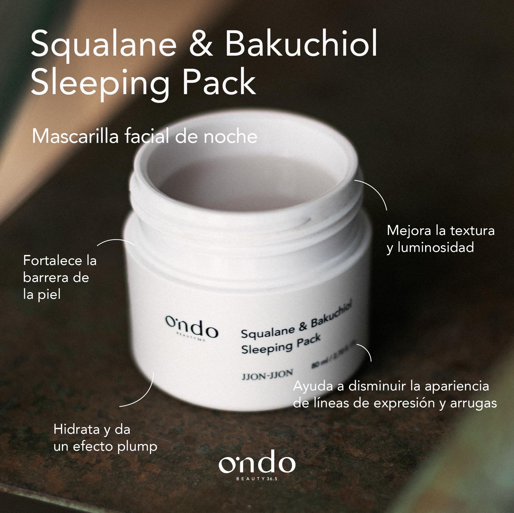 Ondo Beauty 36.5 Squalane & Bakuchiol Sleeping Pack – Mascarilla Nocturna Reafirmante, Nutritiva y Revitalizante con Escualano y Bakuchiol | Cosmética Vegana Coreana | 80 ml