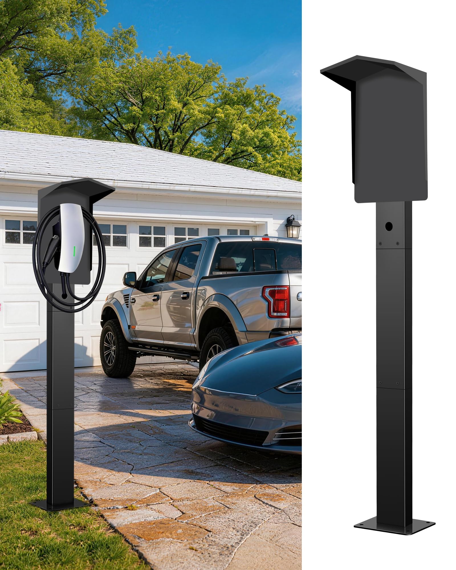 aesthlf Outdoor EV Charger Pedestal for Tesla & J1772 Charger with Roof