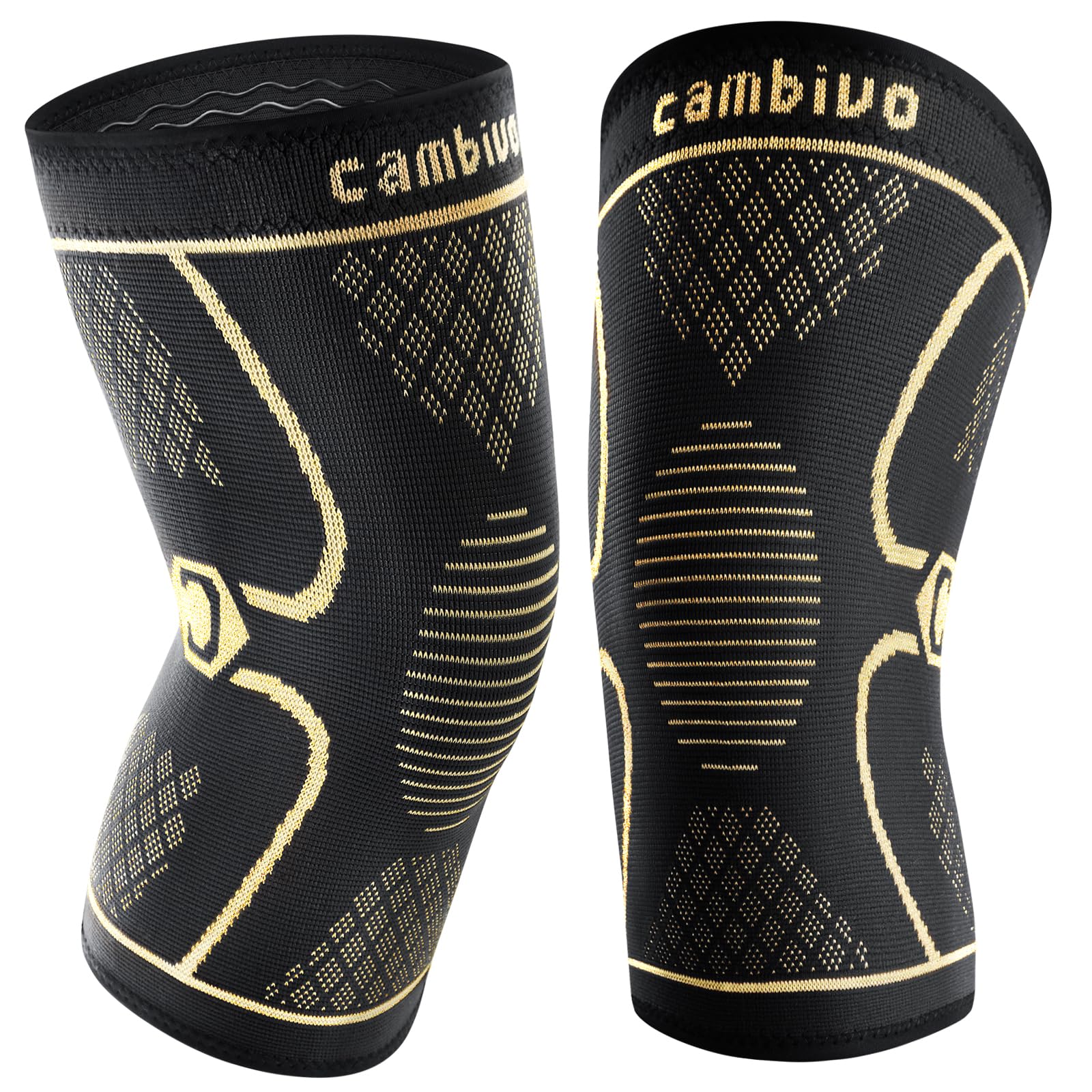 CAMBIVO Copper Knee Braces for Men and Women (2 pack) -Knee Supports Copper Compression Knee Sleeve for Knee Pain, Arthritis, Sports and Recovery Support (Large