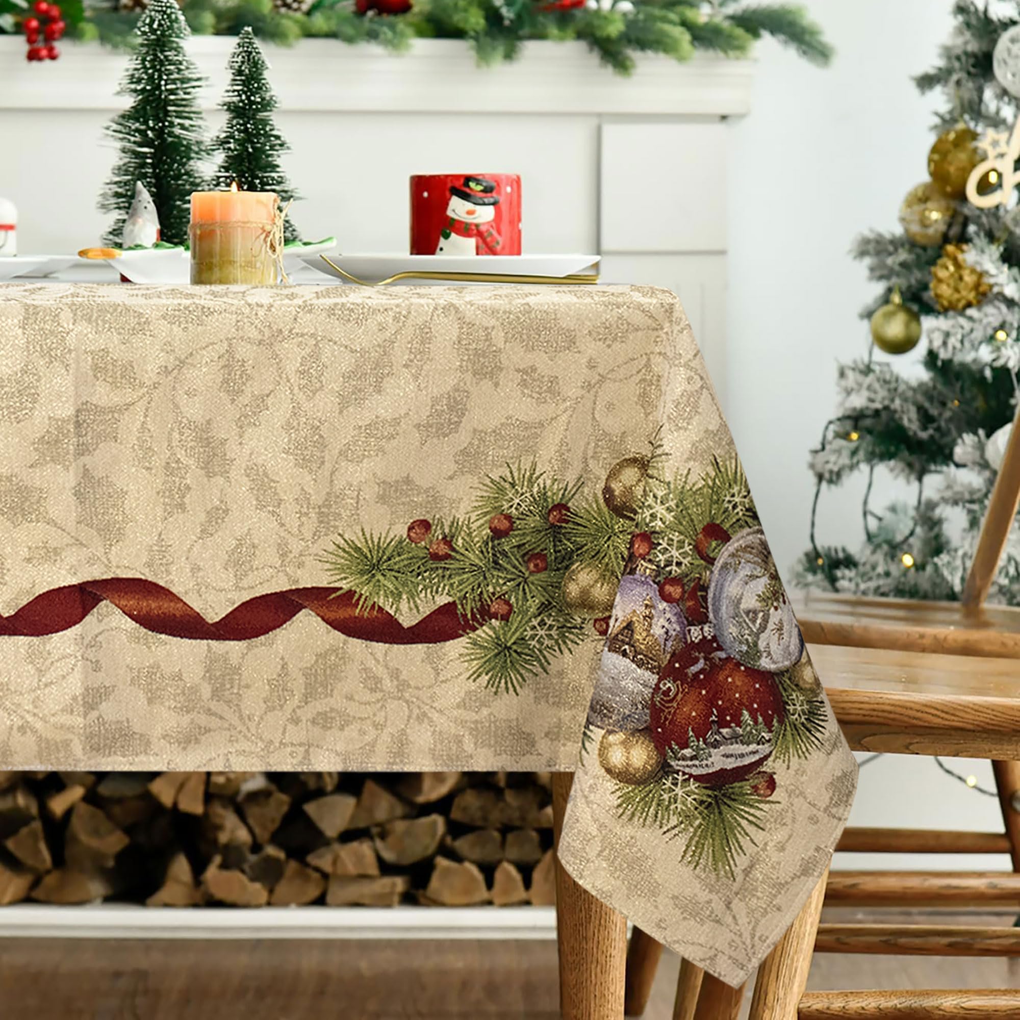 Weihnachtstischdecke aus Gobelin Tischdecke Weihnachten Bänder 12 Plätze 6978 Küche, Haushalt & Wohnen
