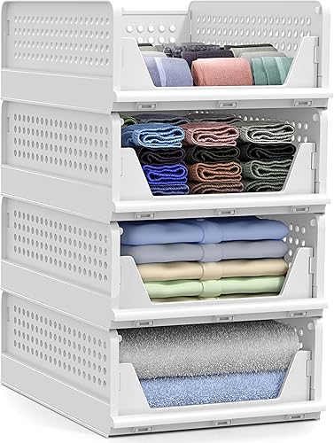 Sorbus Paquete de 4 organizadores plegables para ropa, cestas de almacenamiento apilables versátiles para armario, baño, cocina y garaje con diseño