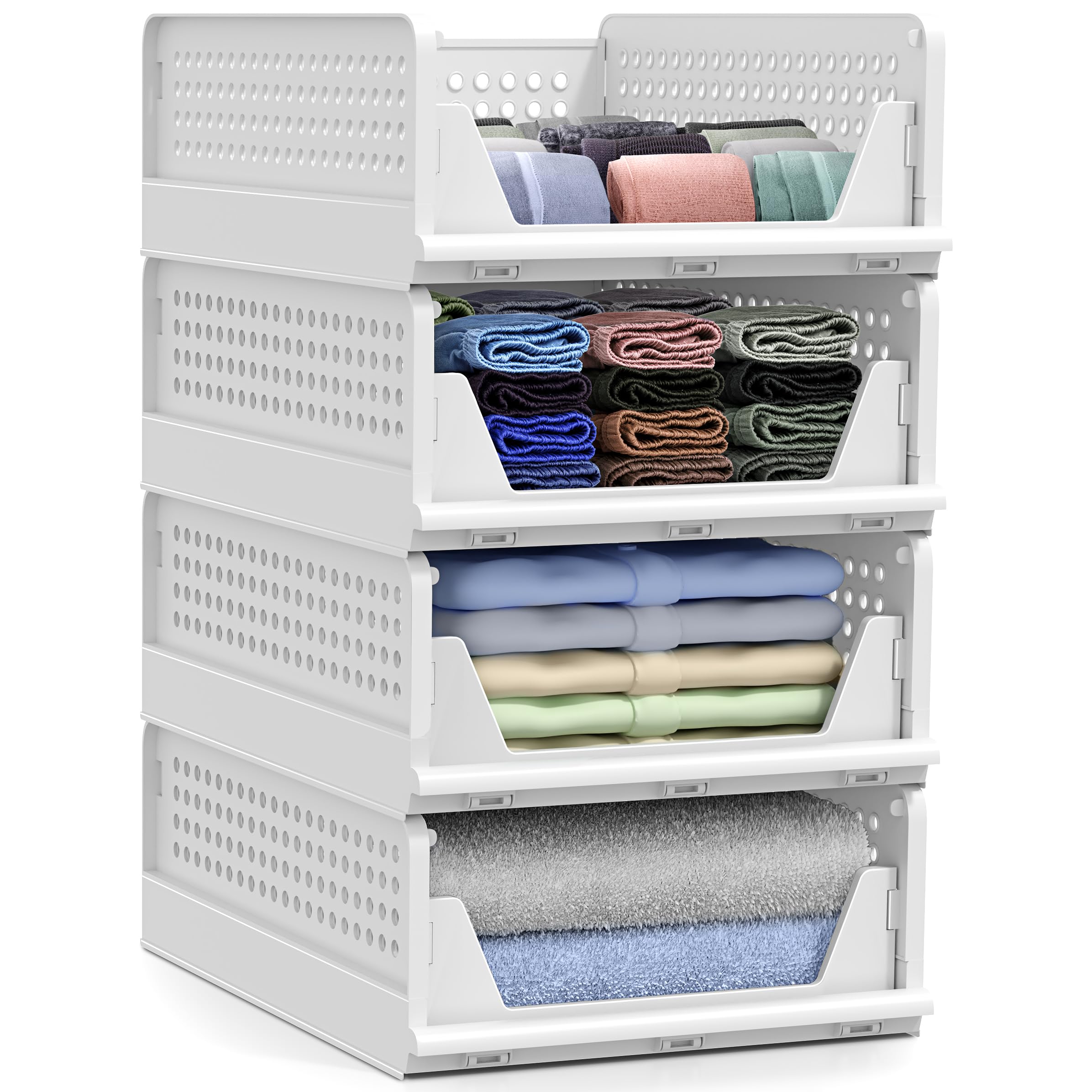 Sorbus Stackable Closet Organizer, Open-Front Shelf Bins (4 Small)