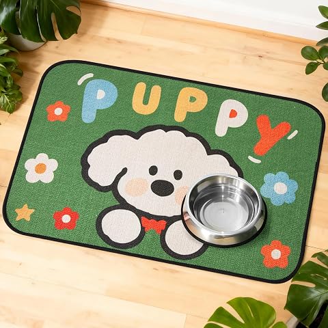 Dog Food Mat Absorbent Dog Bowl Mat for Food and Water 24’’x16’’ Linen Dry Dispenser Mat Dog Supplies for Messy Drinkers - Cravat Puppy