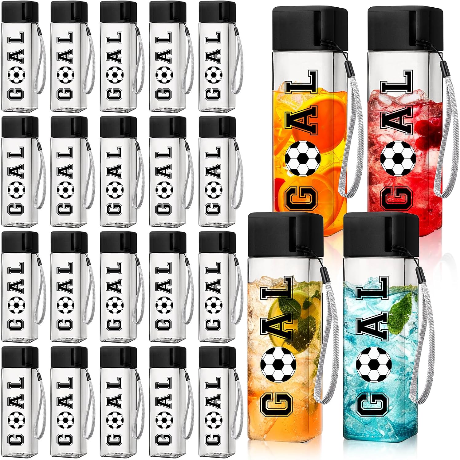 24 Pcs Soccer Water Bottles Bulk 17 oz Plastic Reusable Soccer Birthday Party Cups with Lids Clear Black Goal Sports Drinking Tumbler Team Gifts for Birthday Fans Friends Party Favors Supplies