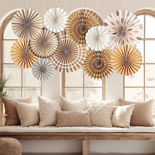 Miniatura 4 de Easy Joy Juego de 6 piezas de papel para colgar abanicos de fiesta, diseño redondo de circo de carnaval, decoración de guirnaldas de papel para