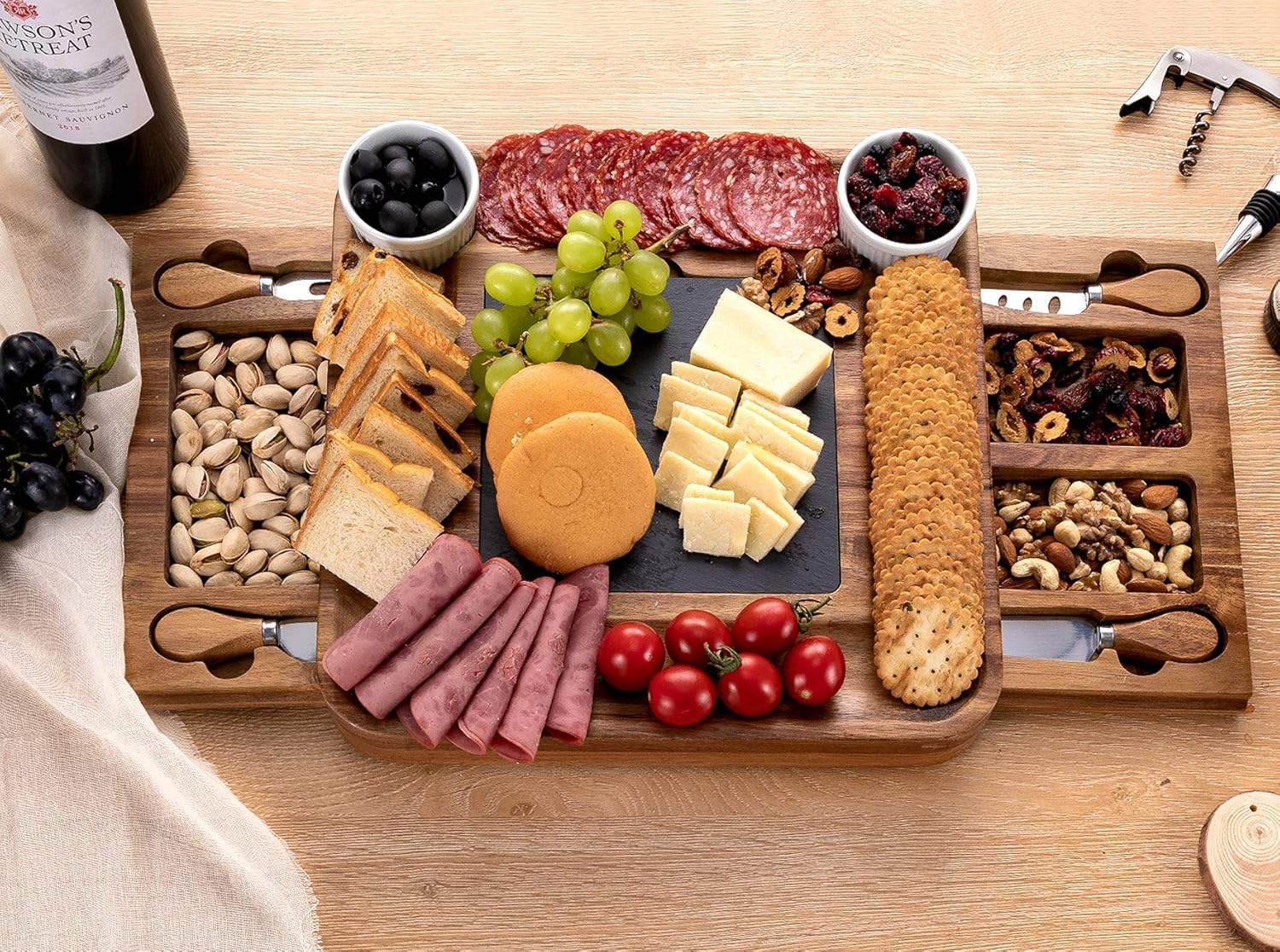 Acacia Slide-Out Drawer Cheese & Charcuterie Board with Knife Set - Cheese Platter, Housewarming & Wedding Gift 3