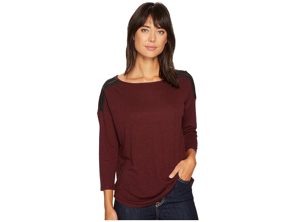 

NYDJ Knit Top w/ Faux Leather Trim (Deep Currant) Women's Short Sleeve Knit