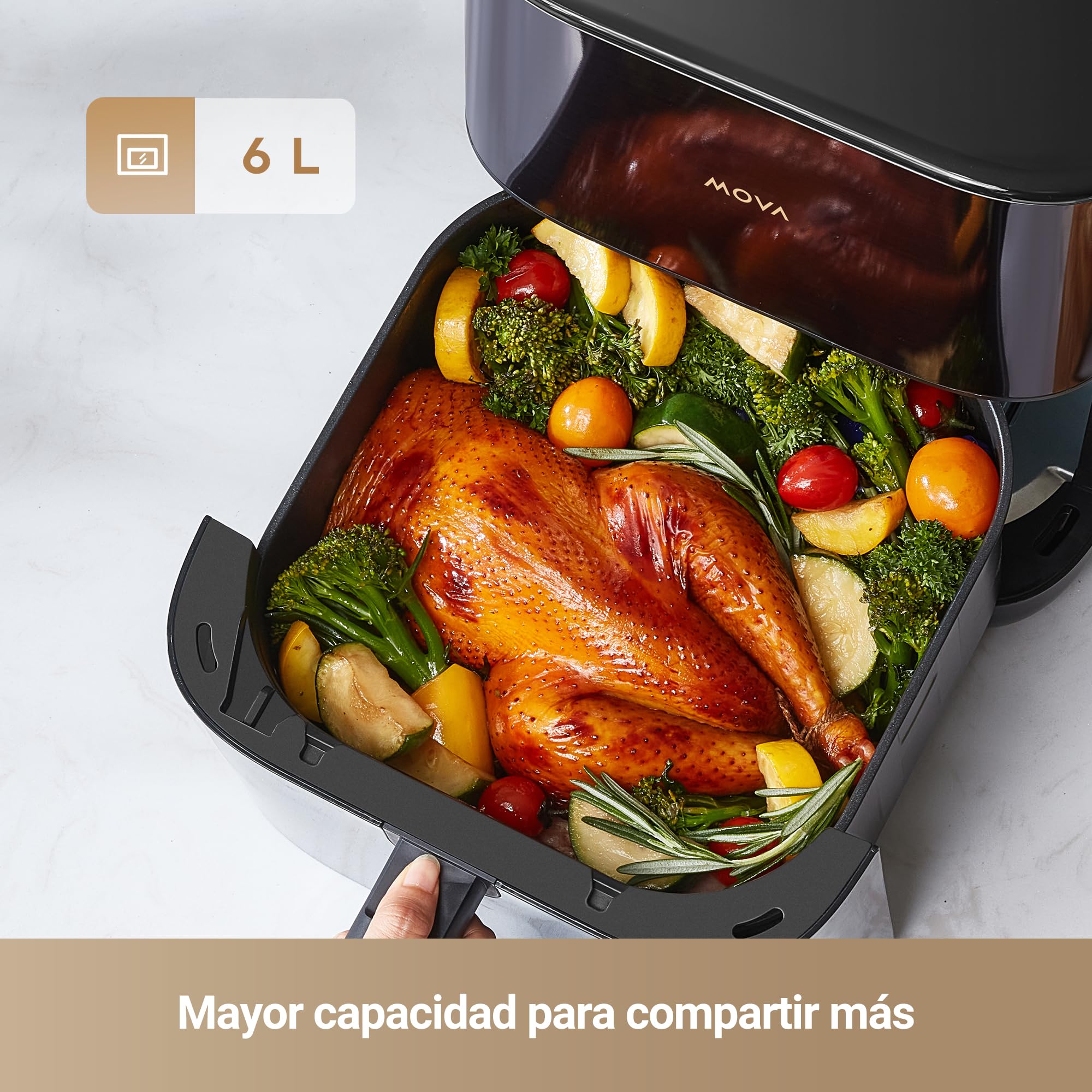 Mova Aerochef FD10 Pro Freidora de Aire, 6L Freidora sin Aceite con 11 Modos Preestablecidos, Circulación de Aire Térmica, Interior de Metal, Sistema de Calentamiento Doble, 50-230 grados C
