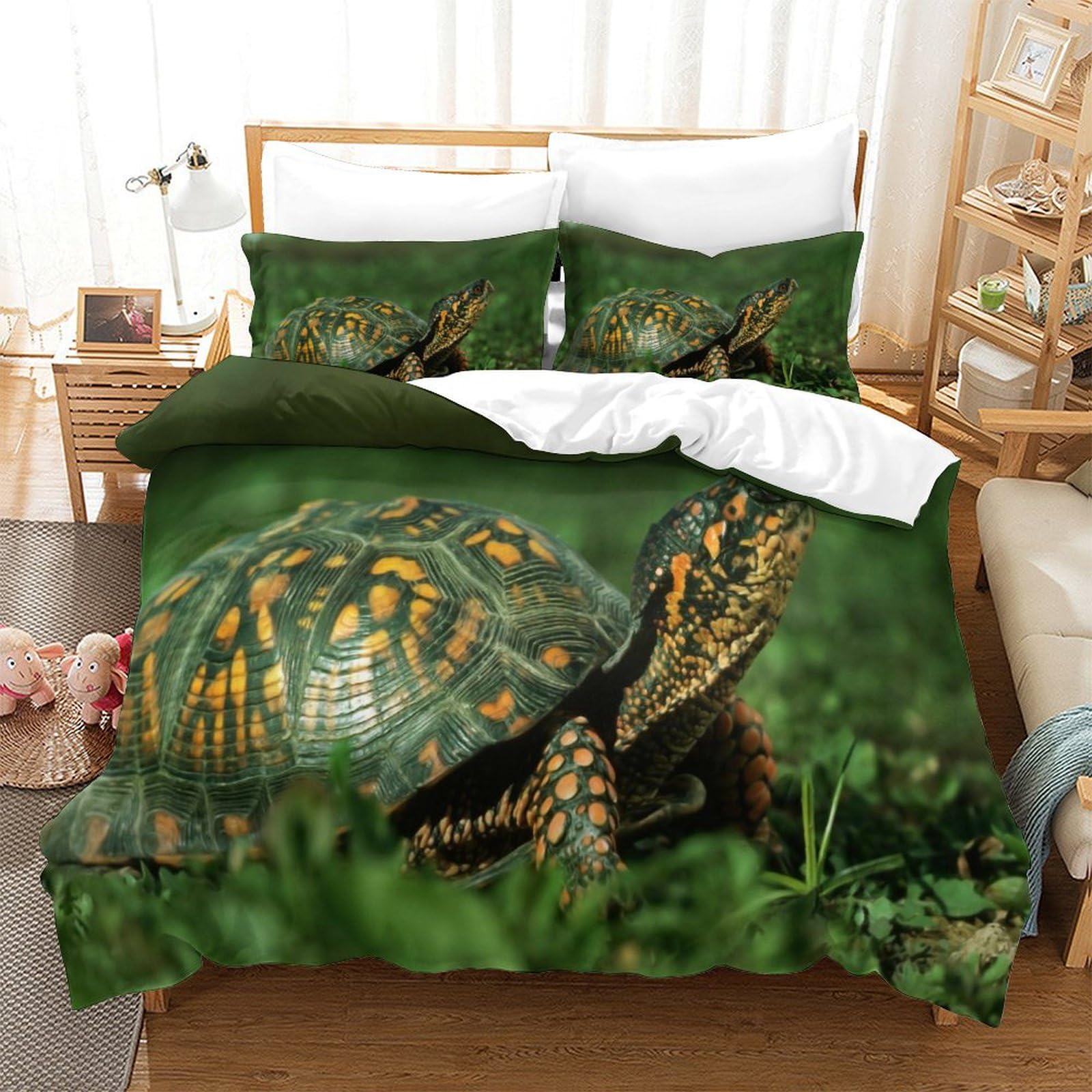 P1S9U7W5Y Realistic Forest Turtle 3D Printed Duvet Cover Set 3pcs Microfiber Animal Bedding Set Double（200x200cm）