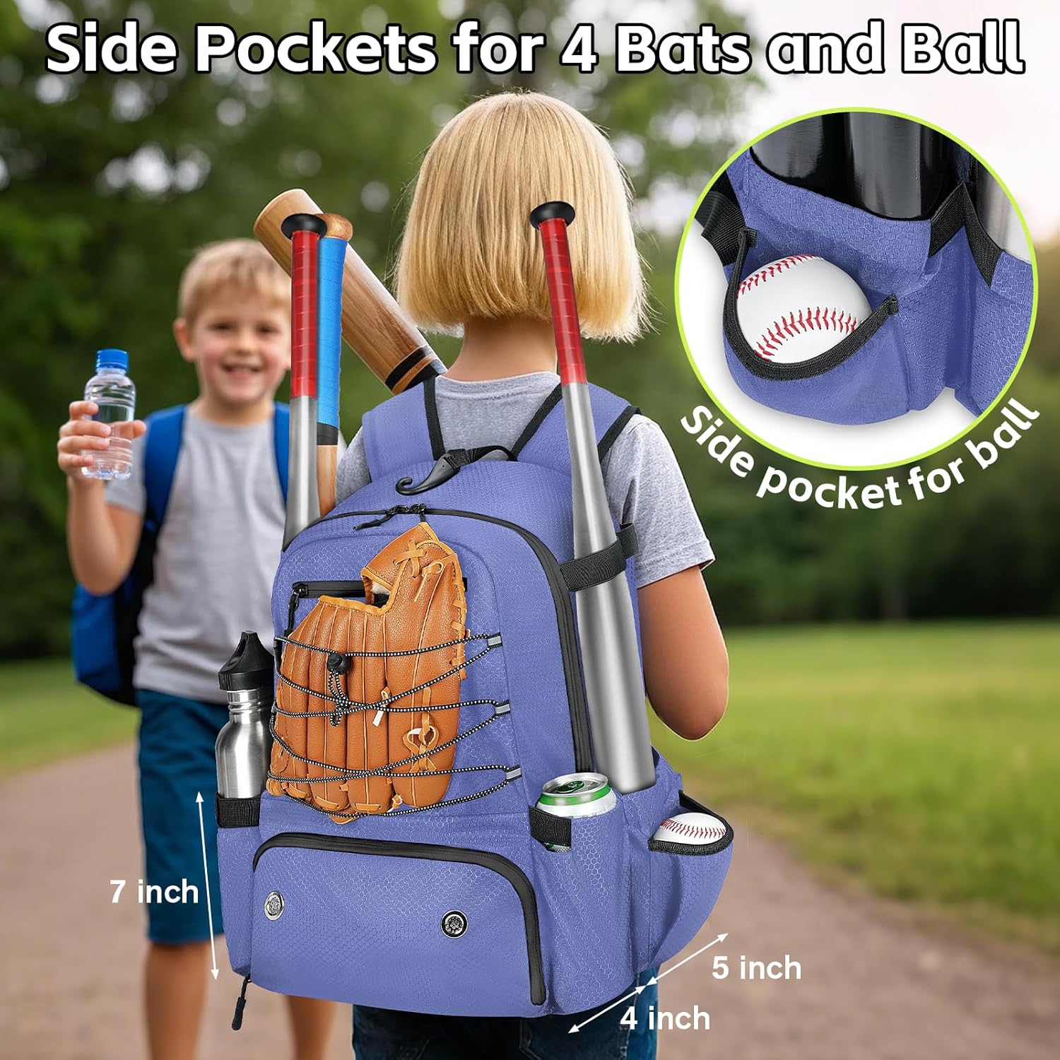 MATEIN Baseball Bat Bag & Youth Baseball Backpack Bundle Lightweight Youth Baseball Backpack for 4 Bats & Large Boys Baseball Bat Bag with Clear Display Pocket