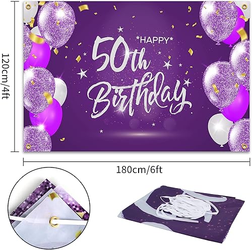 Miniatura 2 de HAMIGAR Fondo de pancarta de feliz cumpleaños 50 de 6 x 4 pies, decoraciones de cumpleaños de 50 años, suministros de fiesta para mujeres