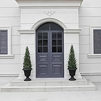 Vista 2 de Árboles topiarios artificiales de cedro de 4 pies para exteriores, árboles de ciprés falsos en maceta, plantas de hoja perenne sintética