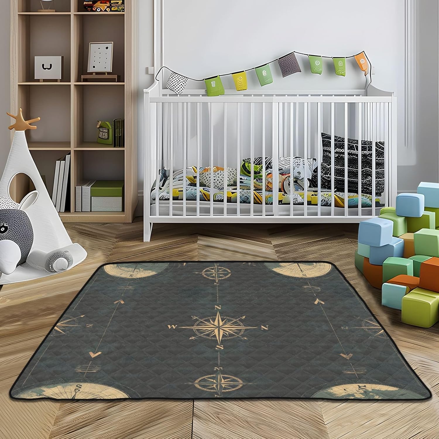 Doodle Compass Pattern Baby Play Mat, 50“ X 50” Washable Folding Crawling Mat, Baby Floor Mat, Soft, Thick, Non-Slip