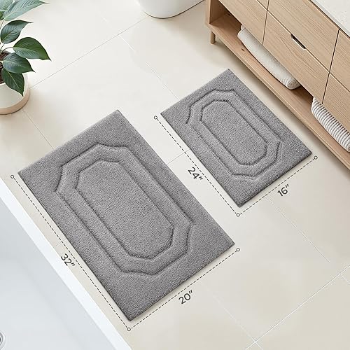 Miniatura 2 de HOMEIDEAS Juego de alfombras de baño de 2 piezas, alfombra de baño de felpa de microfibra extra suave y absorbente con respaldo antideslizante