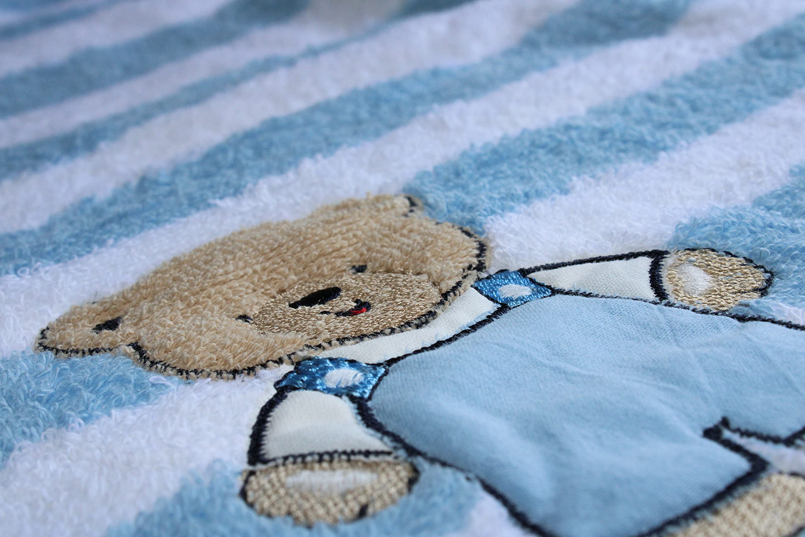 SET Kinder Poncho + Waschlappen personalisiert | 100% Baumwolle | personalisiert mit Namen | Baby Kapuze Bademantel | Badeponcho | Kinder Badetuch | bis 7 Jahre | gestreifter Teddy