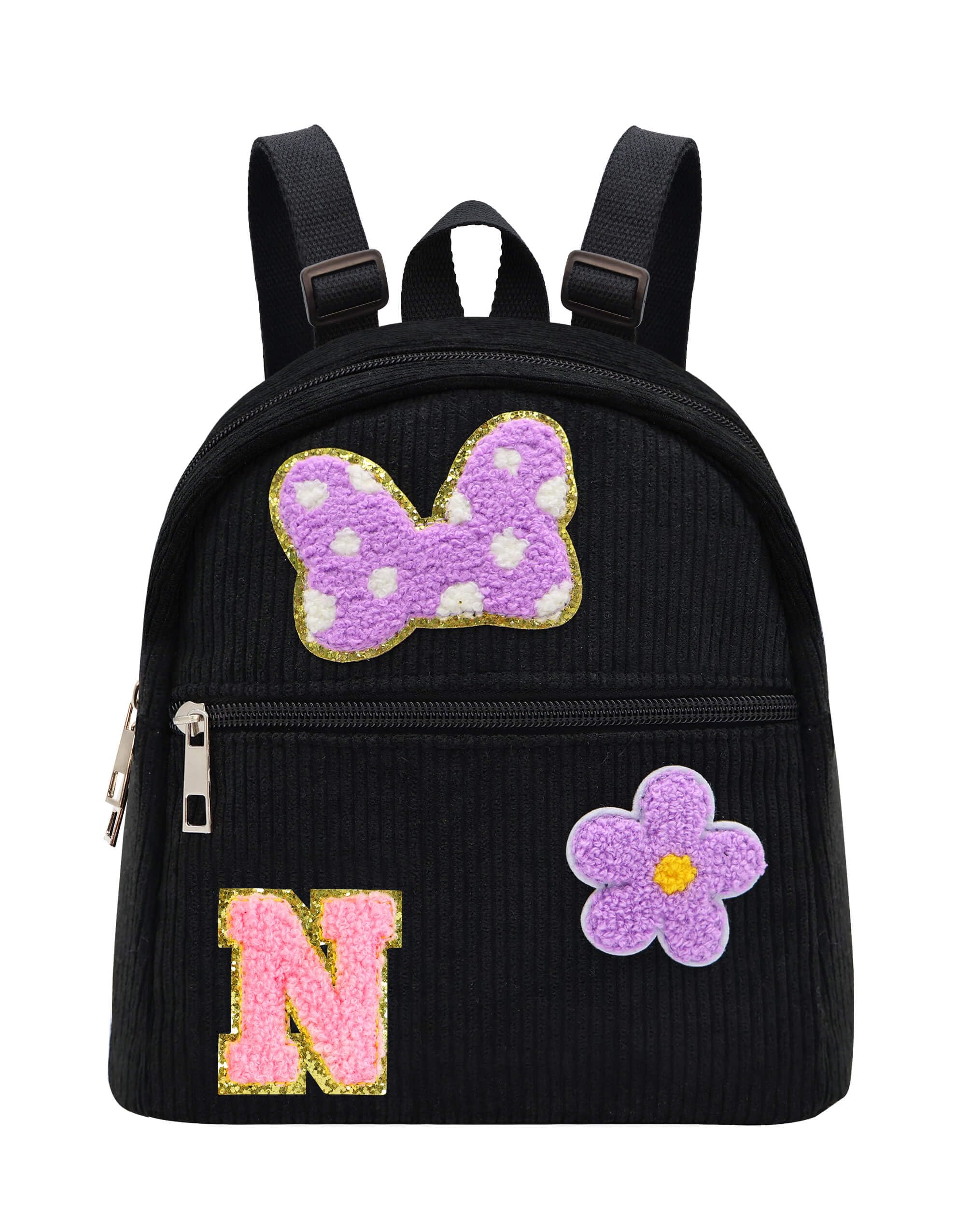 2 3 4 5 6 Year Old Girl Gifts Chenille Initial Mouse Bow Mini Backpack, Corduroy Toddler Backpacks Christmas Birthday Gifts for Girls 2-4 5-6, Black