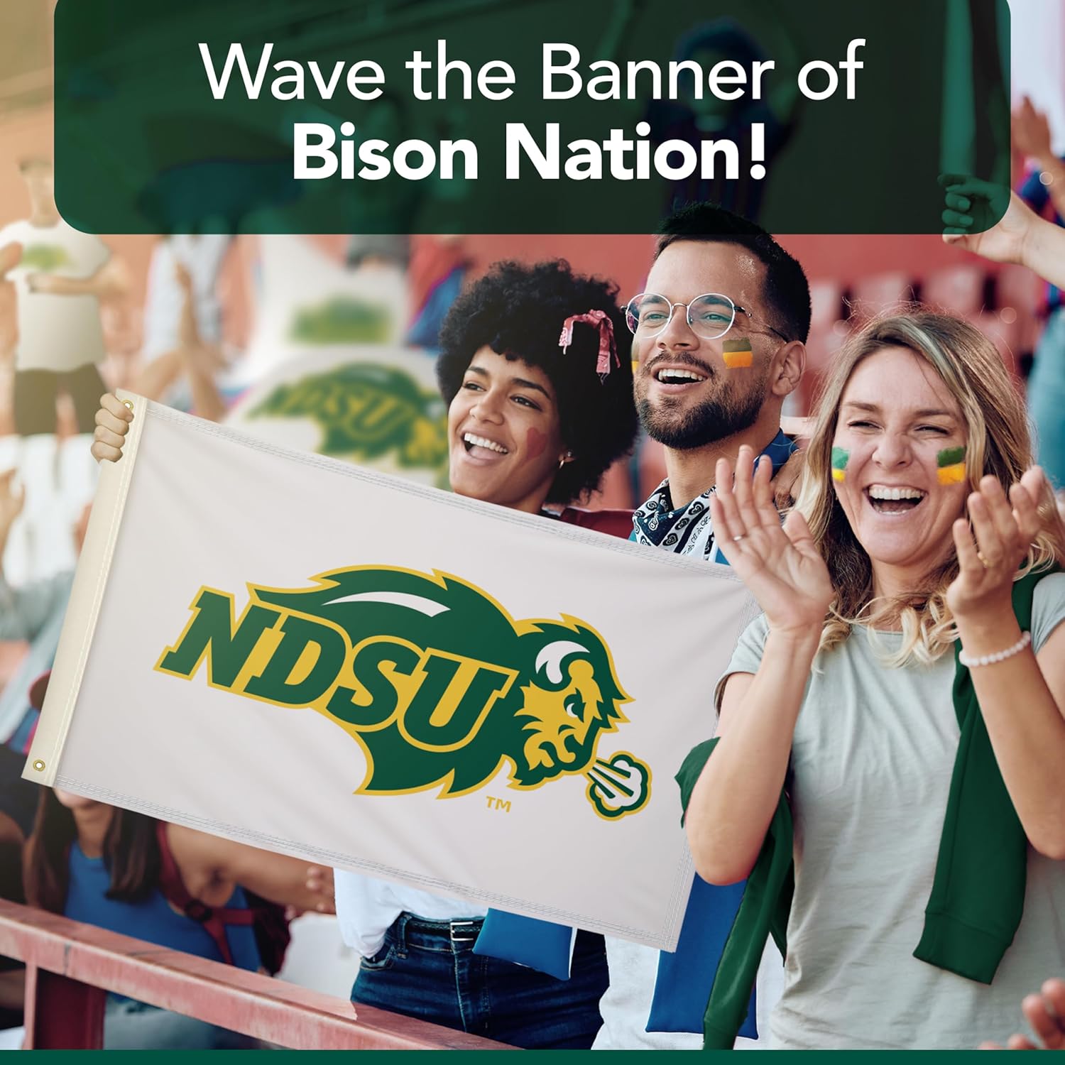 North Dakota State Bison College Sports Printed Flag - NCAA Licensed - Nylon - School Banner (White, Green, Gold) (3' x 5') - Image 6