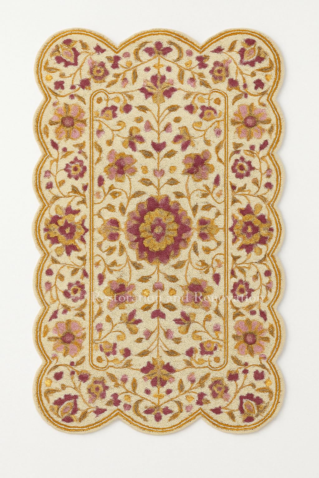 Restoration and Renovation Handmade Traditional Wool Area Rug 5' x 8' – Scalloped Floral Medallion Vintage Design – Soft Thick Pile Carpet for Living