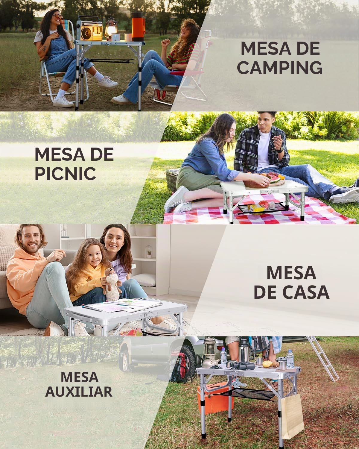 Sportneer Mesa Plegable Camping 60x40 cm, Mesa de Camping Plegable con Capa de Malla, 4 Alturas Ajustables, Mesa Camping Plegable Portátil con Patas de Aluminio para Picnic, Playa y Aire Libre